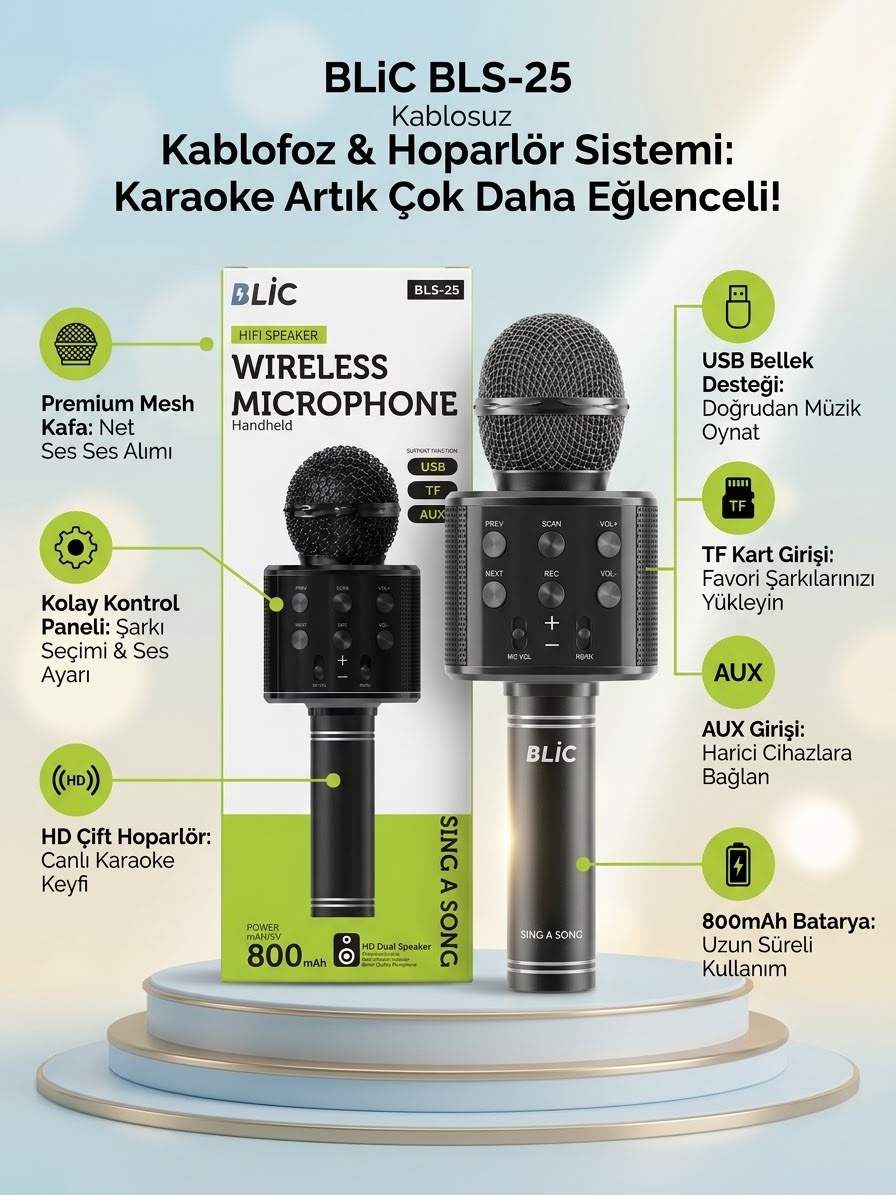800mAh Bataryalı Taşınabilir Kablosuz Karaoke Hoparlörlü Mikrofon 800mAh Bataryalı Taşınabilir Kablosuz Karaoke Hoparlörlü Mikrofon