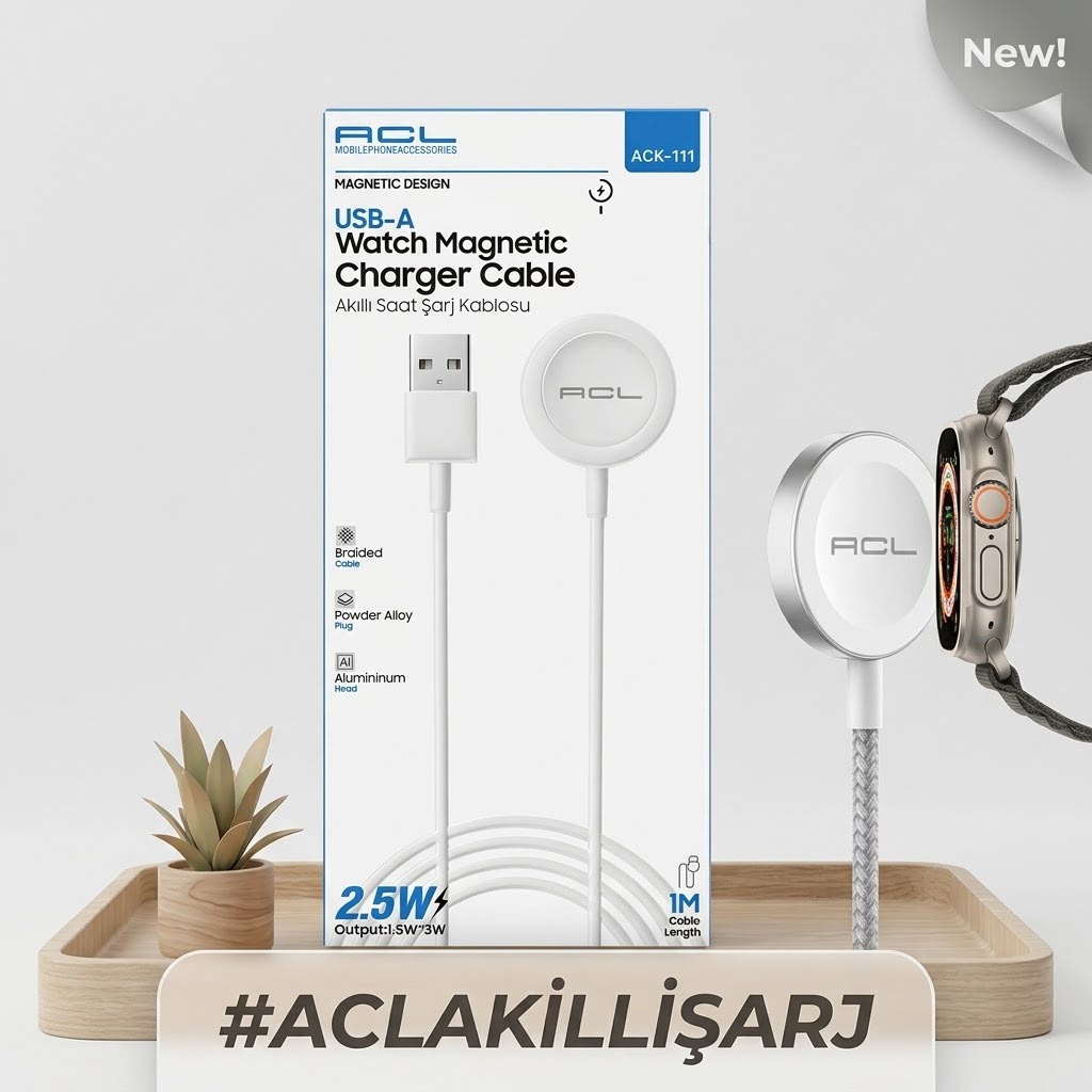 ACL ACK-111 2.5W Watch Manyetik Şarj Kablosu 1 Metre ACL ACK-111 2.5W Watch Manyetik Şarj Kablosu 1 Metre