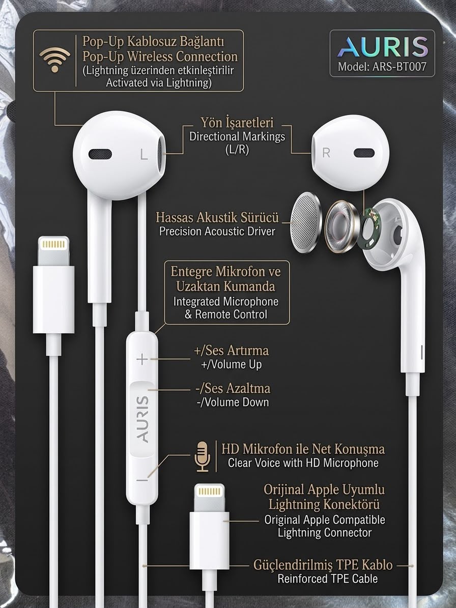 ARS-BT007 Lightning Konektörlü Bluetooth Pop-Up Kulak İçi Kulaklık ARS-BT007 Lightning Konektörlü Bluetooth Pop-Up Kulak İçi Kulaklık