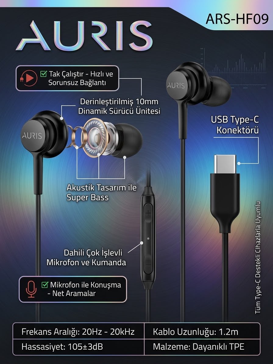 ARS-HF09 Type-C Konektörlü Mikrofonlu Kulak İçi Kulaklık ARS-HF09 Type-C Konektörlü Mikrofonlu Kulak İçi Kulaklık