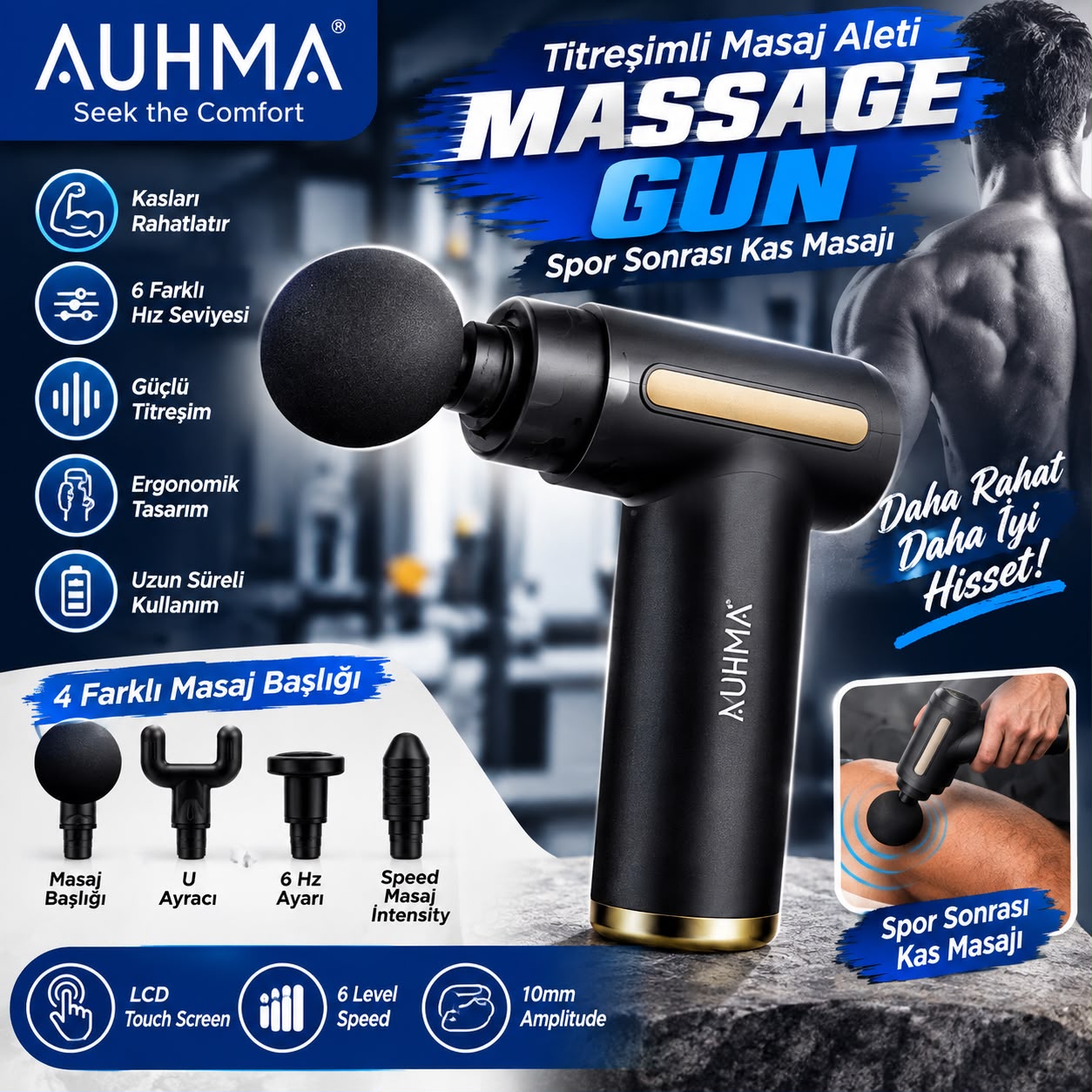 Auhma Massage Gun 6 Kademeli Titreşimli Masaj Aleti Auhma Massage Gun 6 Kademeli Titreşimli Masaj Aleti