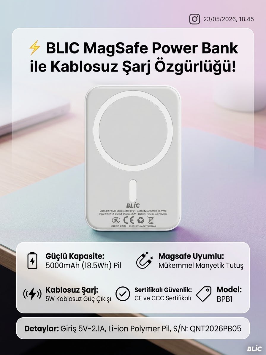 BPB1 MagSafe Uyumlu 5000mAh Kablosuz Güç Bankası BPB1 MagSafe Uyumlu 5000mAh Kablosuz Güç Bankası