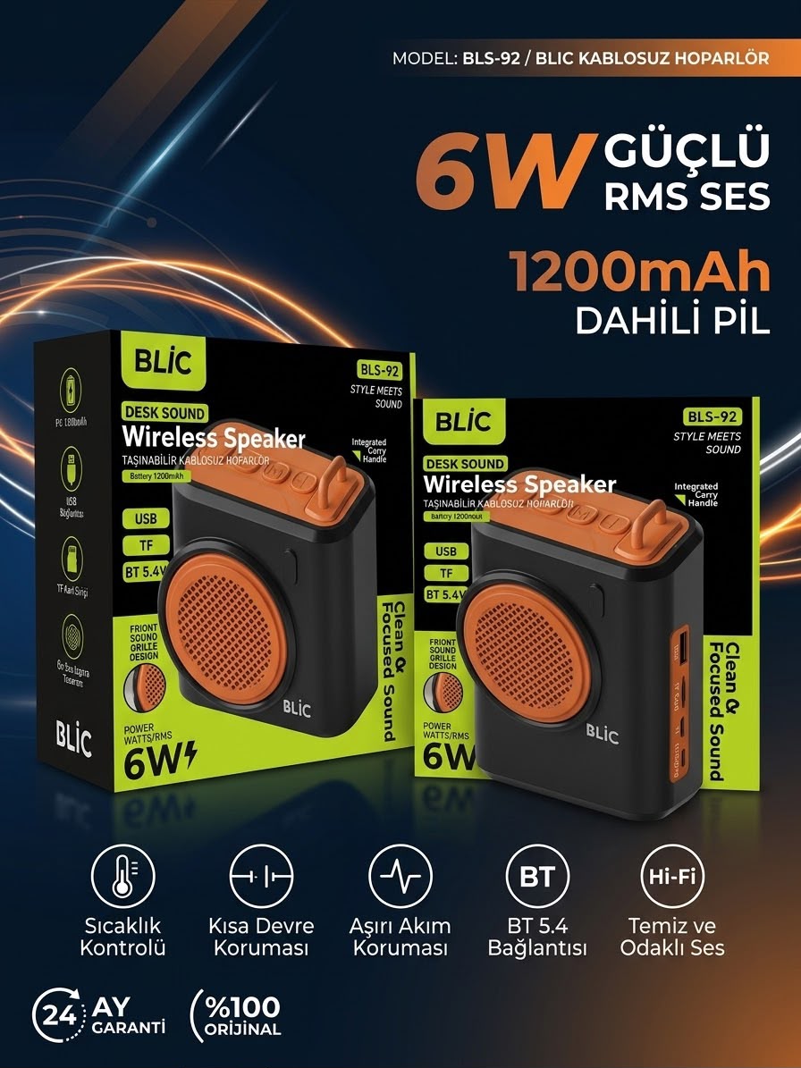 Blic BLS-92 Kablosuz Bluetooth Hoparlör (6W Güçlü Ses & TF Kart / USB Girişli) Blic BLS-92 Kablosuz Bluetooth Hoparlör (6W Güçlü Ses & TF Kart / USB Girişli)