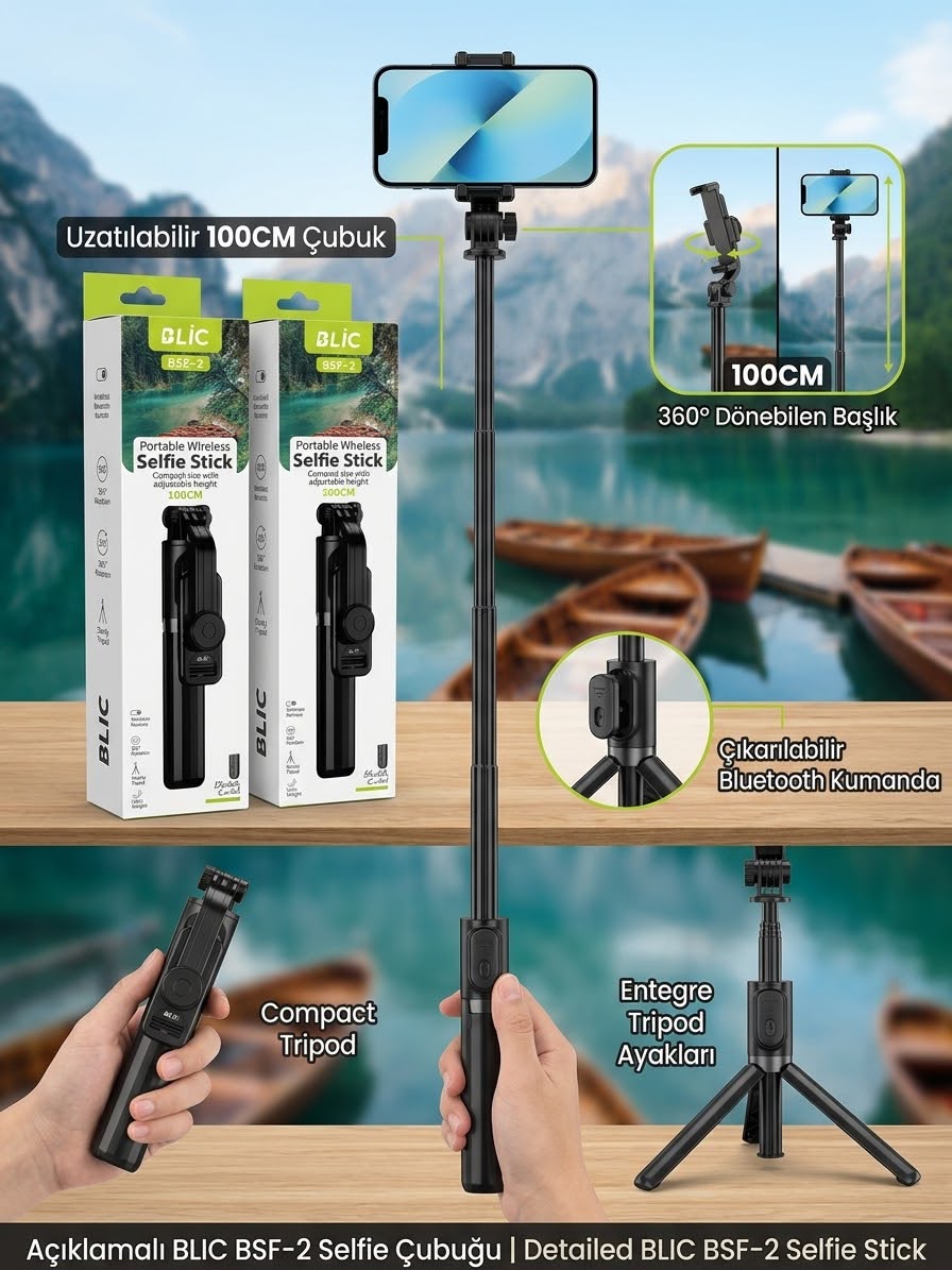 Kablosuz Bluetooth Kumandalı Taşınabilir Selfie Çubuğu Kablosuz Bluetooth Kumandalı Taşınabilir Selfie Çubuğu