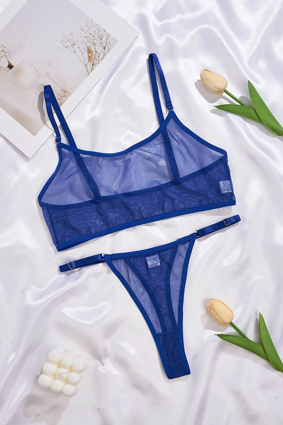 Mavi Transparan Tül Bralet Tanga İç Giyim Takımı TM1389 Mavi Transparan Tül Bralet Tanga İç Giyim Takımı TM1389