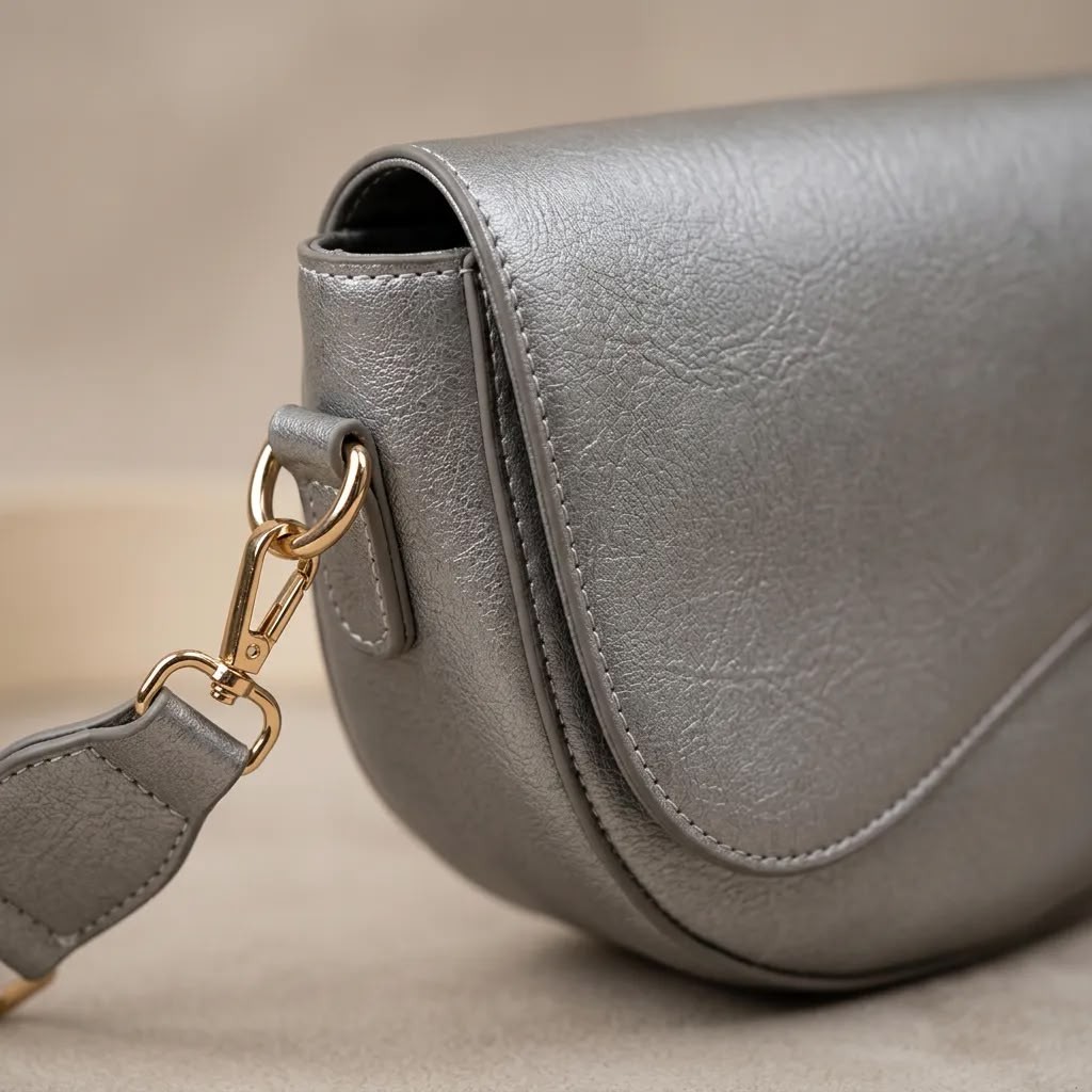 Metalik Gri Gold Detaylı Omuz ve El Çantası 23x15 cm Kadın Çapraz Askılı Çanta - Bayi Depom