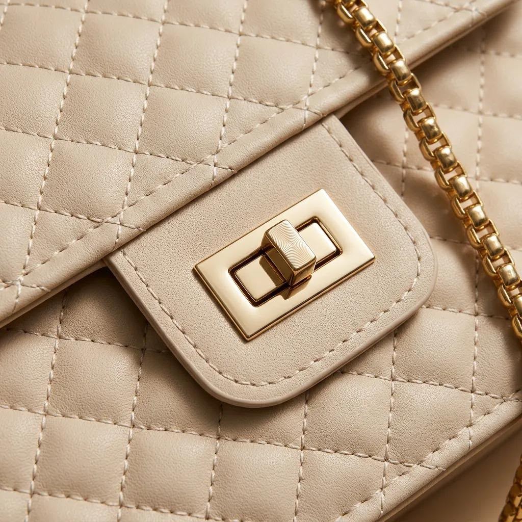 Krem Kapitone Suni Deri Gold Zincirli Omuz Çanta 23×16 cm - Bayi Depom