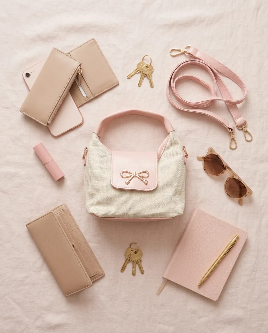 Fiyonk detaylı çanta pembe - krem - Bayi Depom Fiyonk Detaylı Çanta Pembe - Krem - Bayi Depom