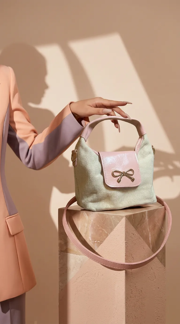 Fiyonk detaylı çanta pembe - krem - Bayi Depom Fiyonk Detaylı Çanta Pembe - Krem - Bayi Depom