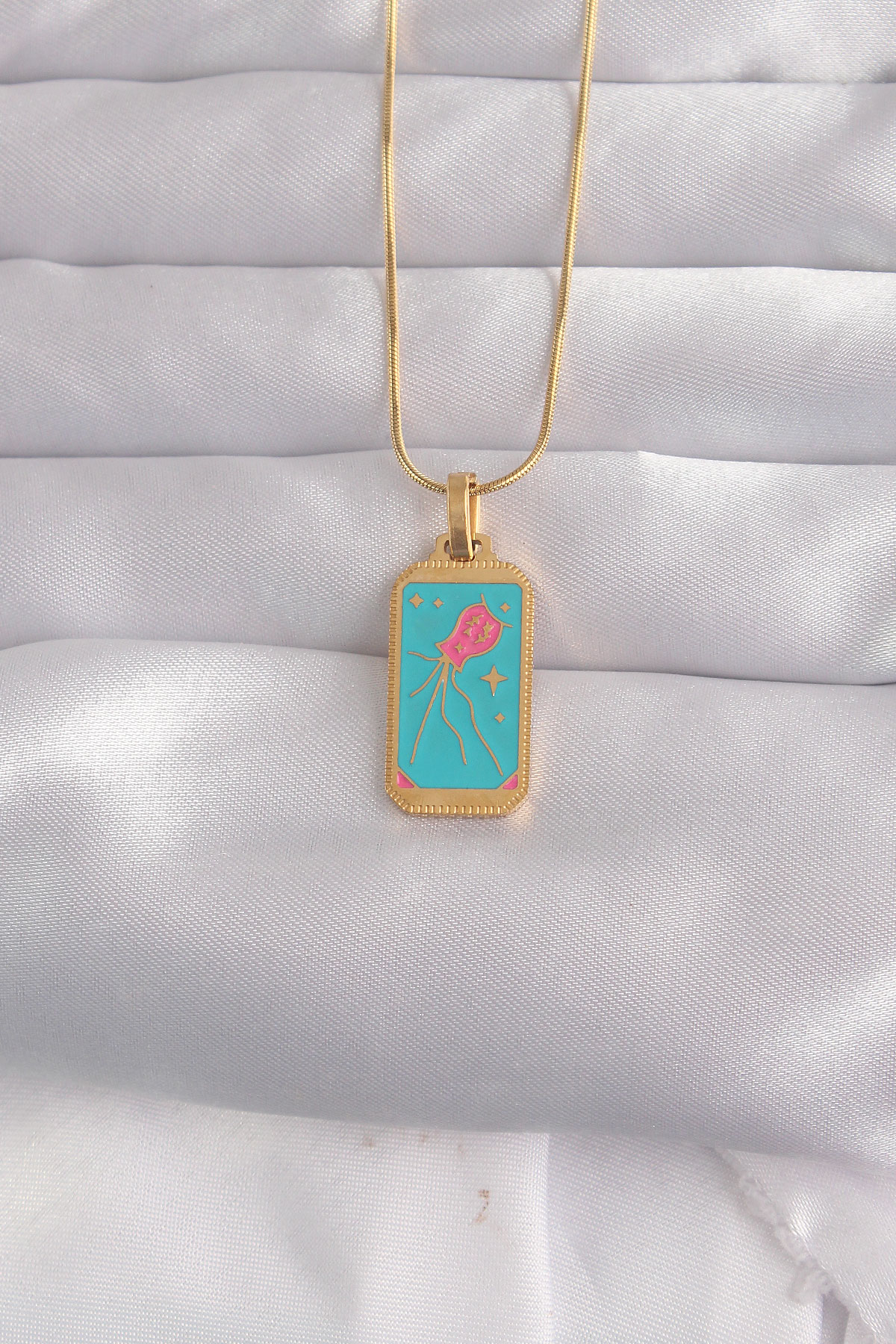 316L Çelik Gold Renk Mavi Mineli Tarot Kolye - Bayi Depom 316L Çelik Gold Renk Mavi Mineli Tarot Kolye - Bayi Depom