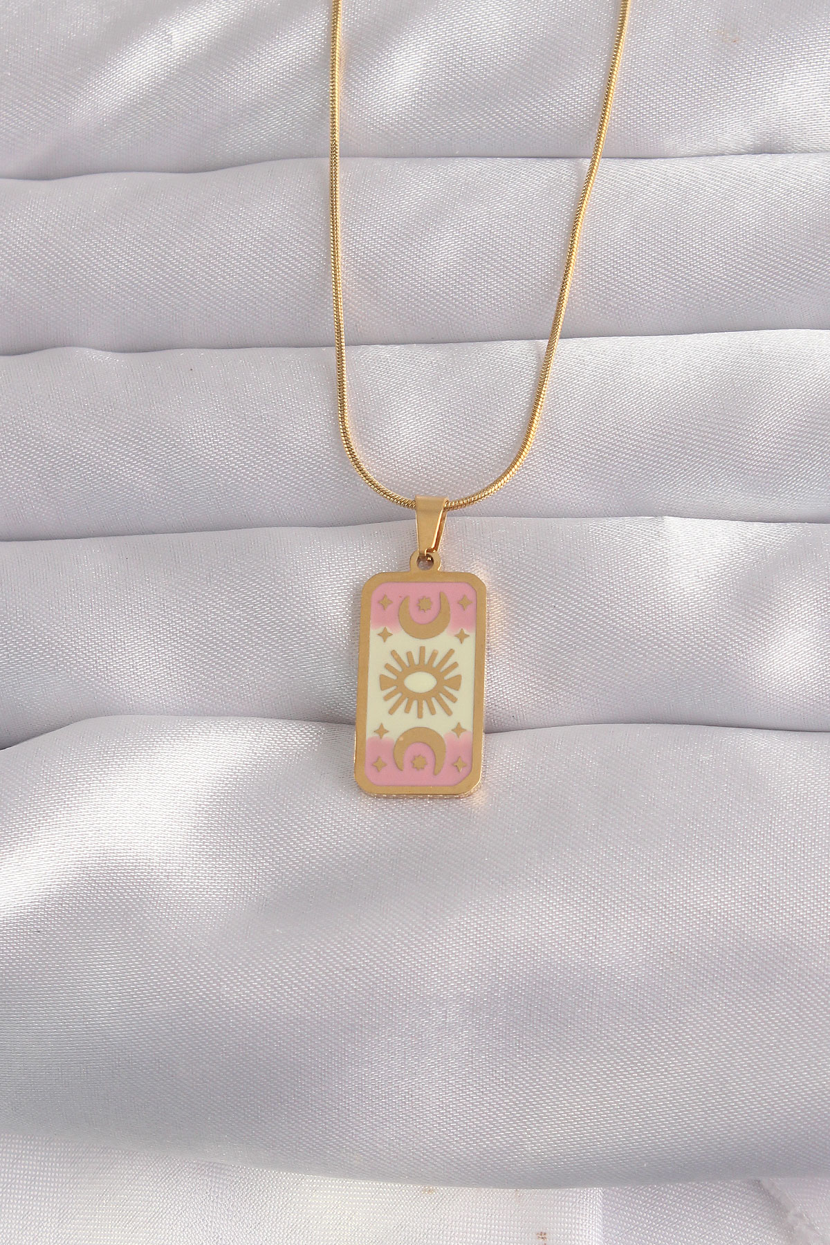 316L Çelik Gold Renk Karışık Mineli Ay Figür Tarot Kolye - Bayi Depom 316L Çelik Gold Renk Karışık Mineli Ay Figür Tarot Kolye - Bayi Depom
