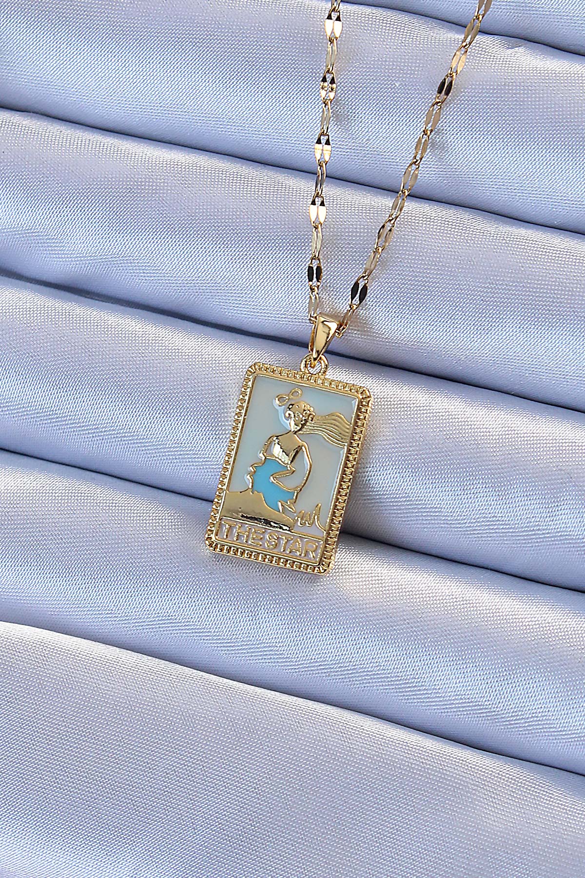 316L Çelik Zincir Gold Renk Mavi Mineli Tarot Kolye - Bayi Depom 316L Çelik Zincir Gold Renk Mavi Mineli Tarot Kolye - Bayi Depom