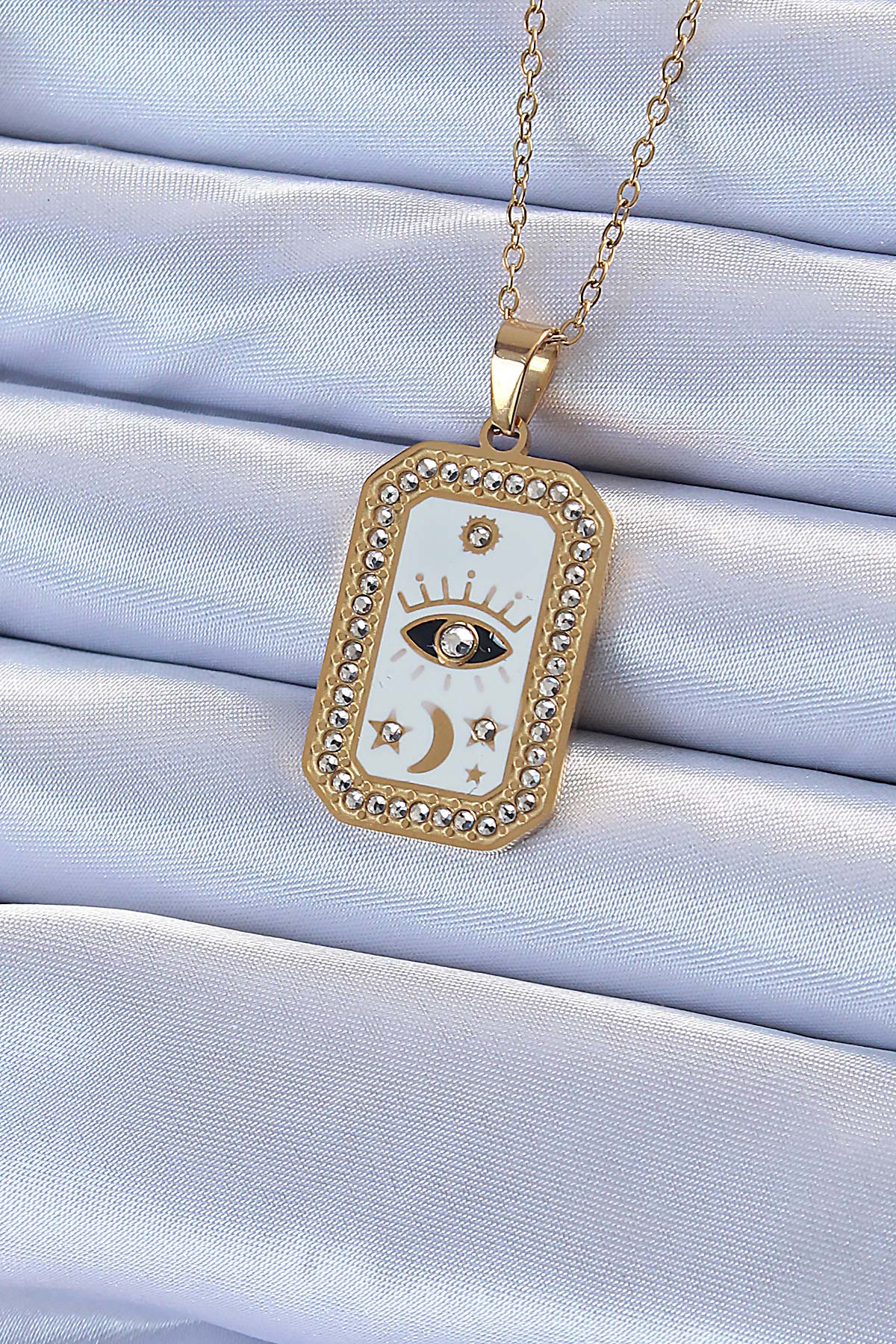 316L Çelik Zincir Gold Renk Mineli Zirkon Taşlı Göz Figür Tarot Kolye - Bayi Depom 316L Çelik Zincir Gold Renk Mineli Zirkon Taşlı Göz Figür Tarot Kolye - Bayi Depom