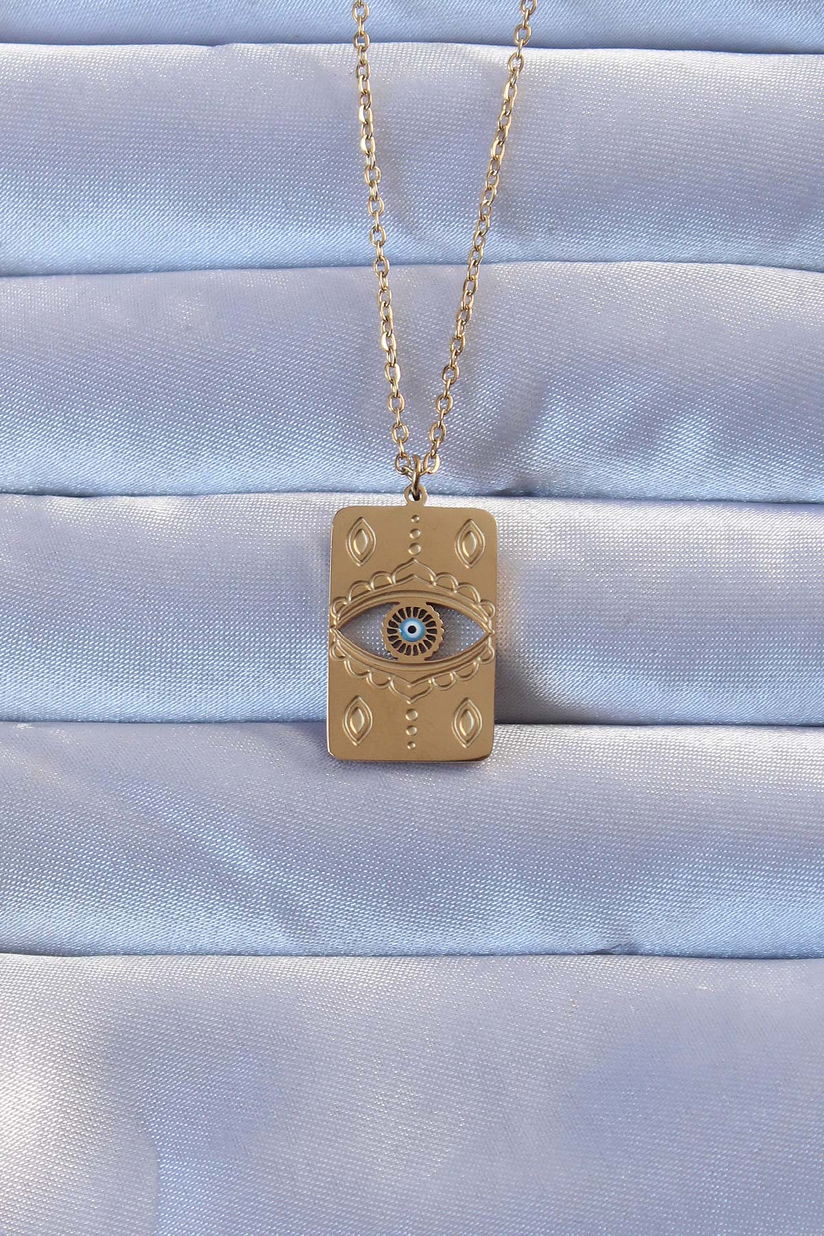 316L Çelik Gold Renk İşlemeli Nazarlı Vintage Kolye - Bayi Depom