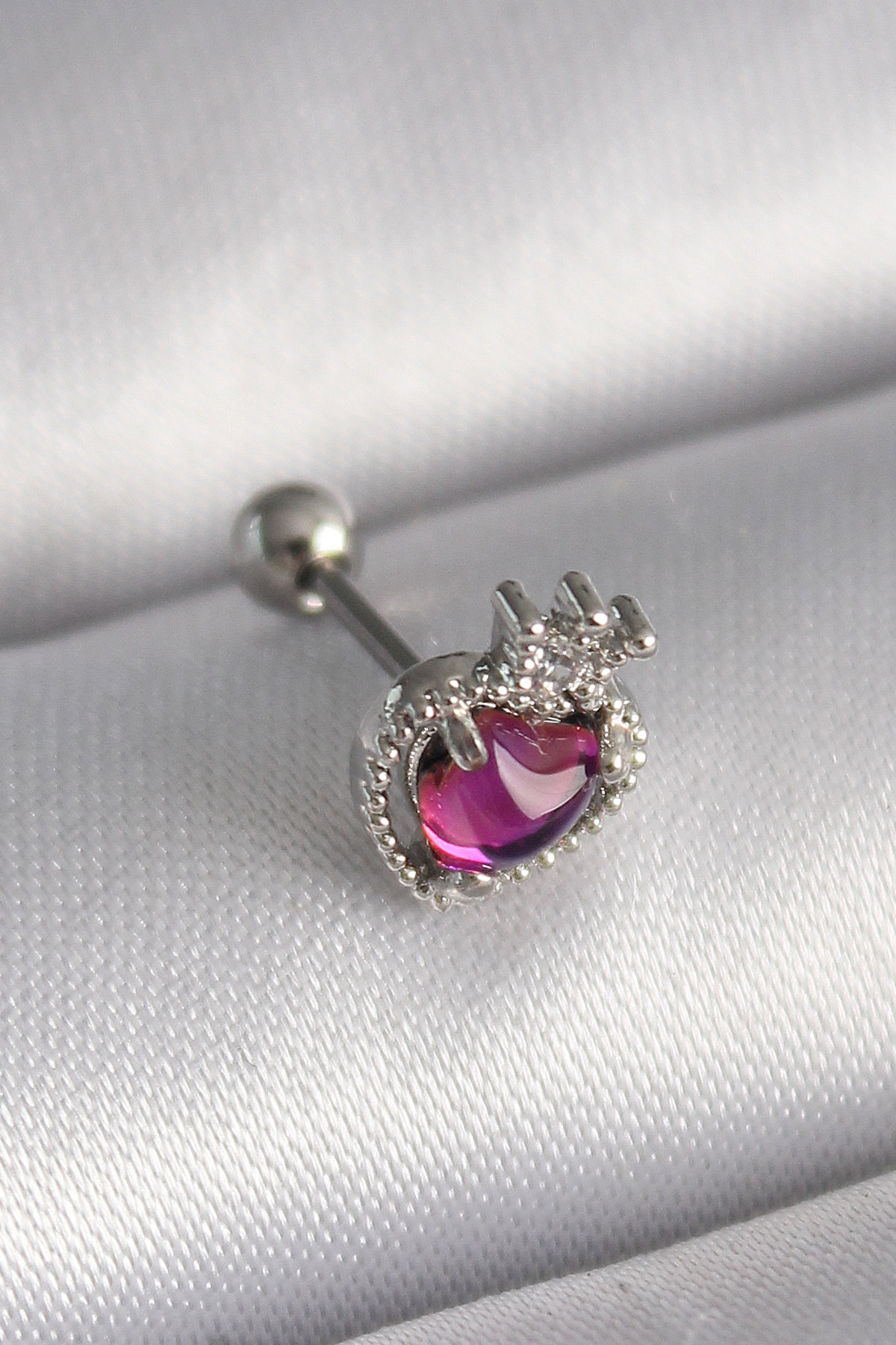 316L Çelik Gümüş Renk Pembe Mineli Kalp Zirkon Taş Detaylı Taç Tragus Piercing - Bayi Depom 316L Çelik Gümüş Renk Pembe Mineli Kalp Zirkon Taş Detaylı Taç Tragus Piercing - Bayi Depom