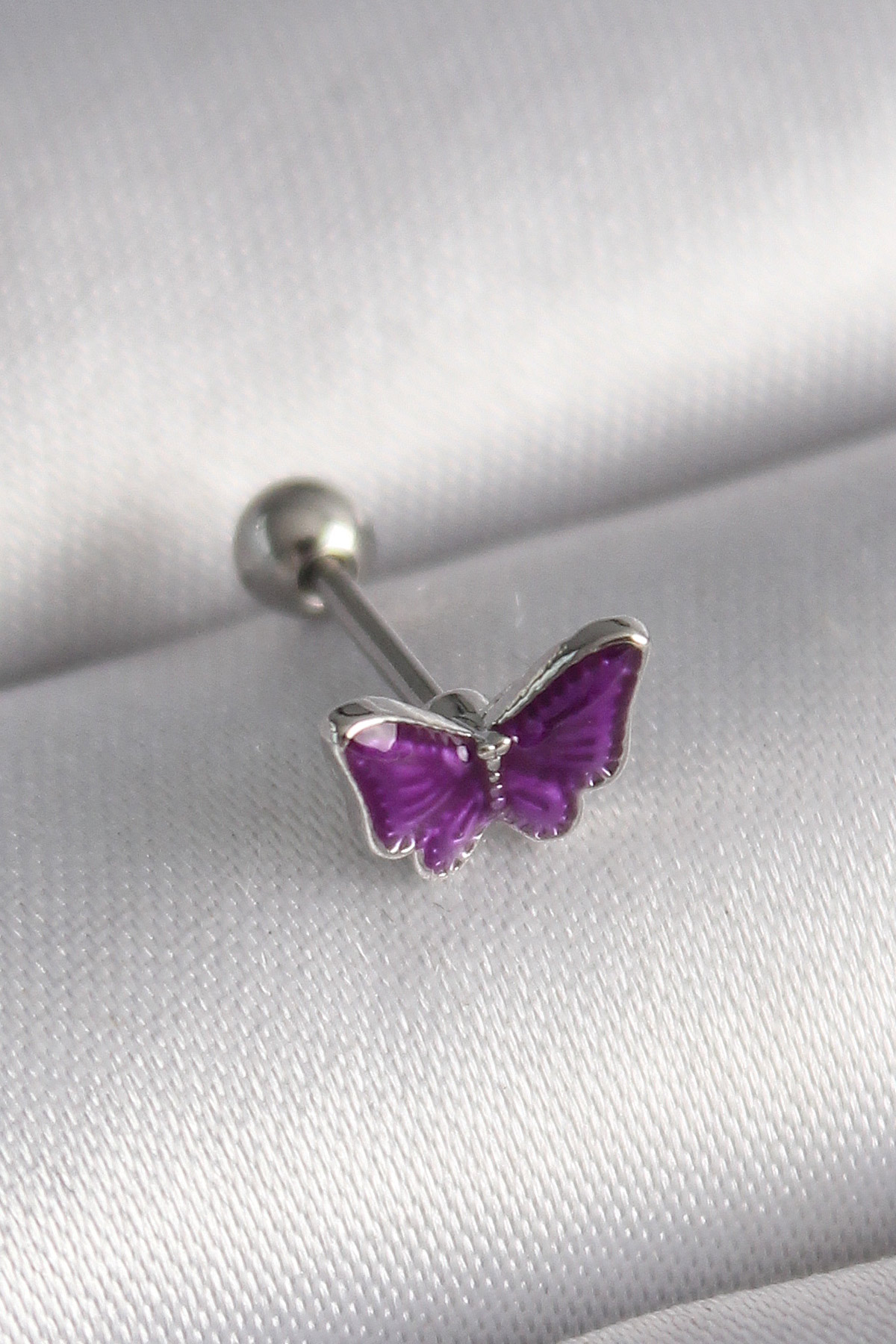 316L Çelik Gümüş Renk Mor Kelebek Model Tragus Piercing - Bayi Depom 316L Çelik Gümüş Renk Mor Kelebek Model Tragus Piercing - Bayi Depom