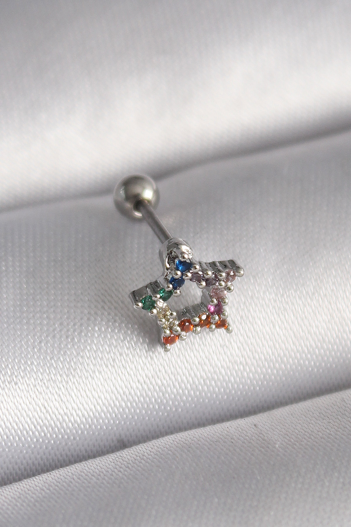 316L Çelik Gümüş Renk Renkli Zirkon Taşlı Yıldız Model Tragus Piercing - Bayi Depom 316L Çelik Gümüş Renk Renkli Zirkon Taşlı Yıldız Model Tragus Piercing - Bayi Depom