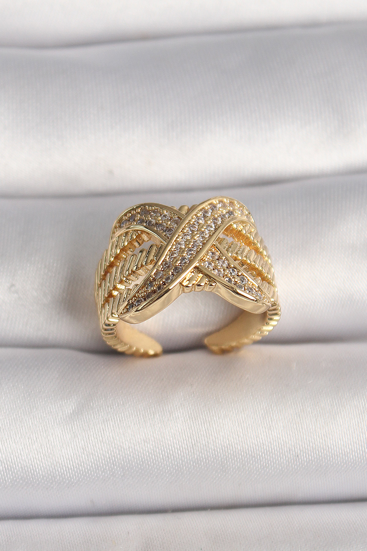 Pirinç Gold Renk Ayarlanabilir Zirkon Taşlı X Model Kadın Yüzük - Bayi Depom Pirinç Gold Renk Ayarlanabilir Zirkon Taşlı X Model Kadın Yüzük - Bayi Depom