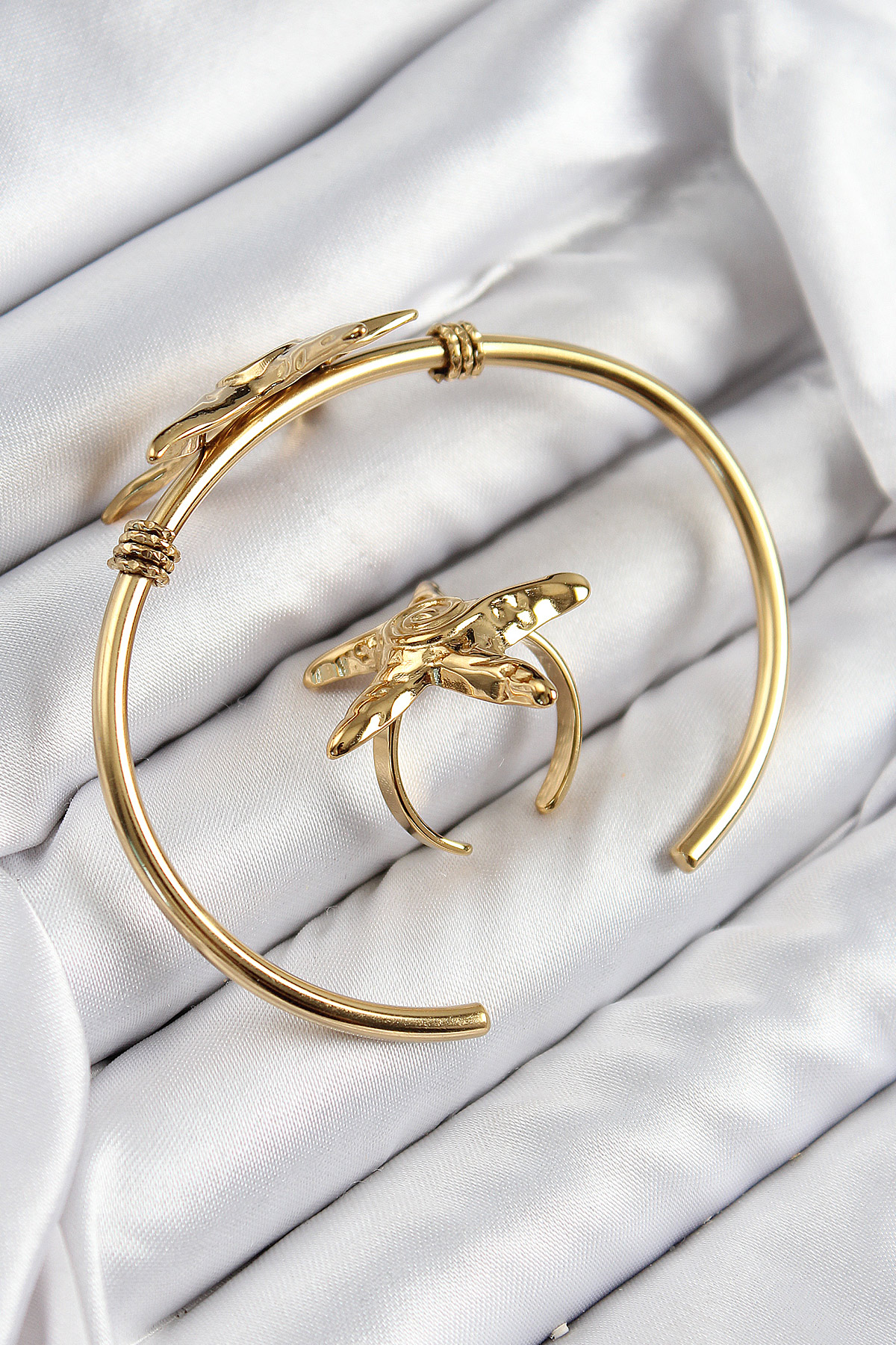 Pirinç Deniz Yıldızı Model Gold Renk Bileklik Yüzük Set - Bayi Depom Pirinç Deniz Yıldızı Model Gold Renk Bileklik Yüzük Set - Bayi Depom