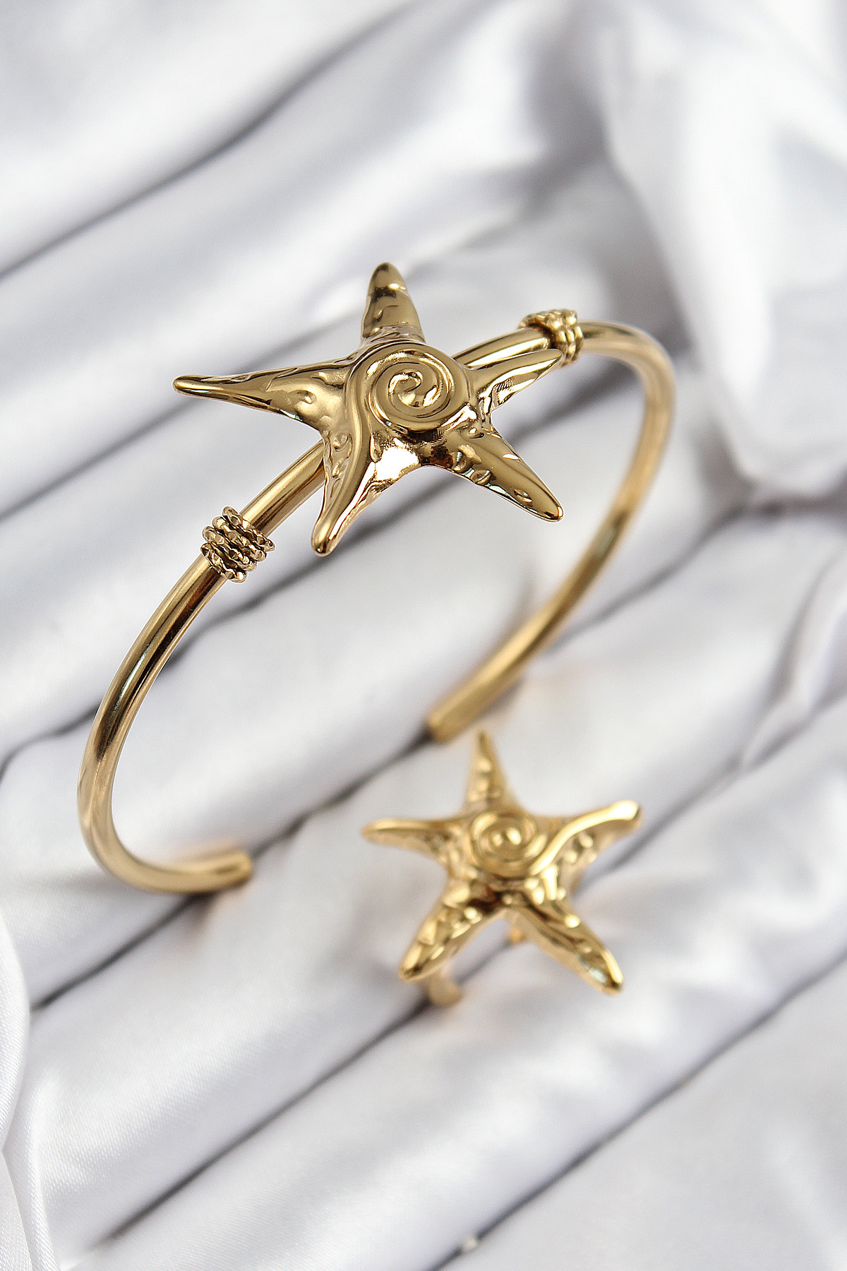 Pirinç Deniz Yıldızı Model Gold Renk Bileklik Yüzük Set - Bayi Depom Pirinç Deniz Yıldızı Model Gold Renk Bileklik Yüzük Set - Bayi Depom