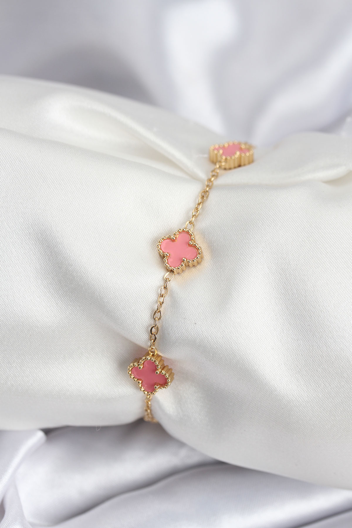 316L Çelik Gold Renk Pembe Baby Boy Yonca Kadın Bileklik - Bayi Depom