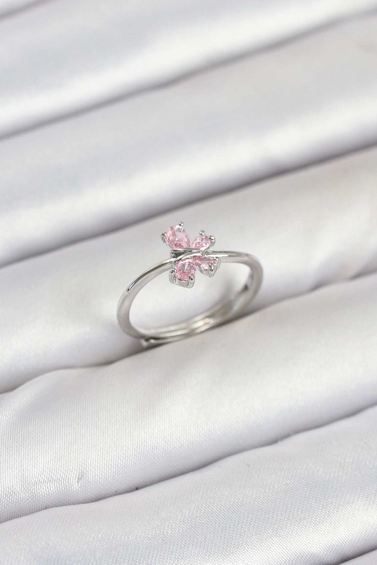 Pirinç Gümüş Renk Pembe Kelebek Kadın Yüzük - Bayi Depom Pirinç Gümüş Renk Pembe Kelebek Kadın Yüzük - Bayi Depom