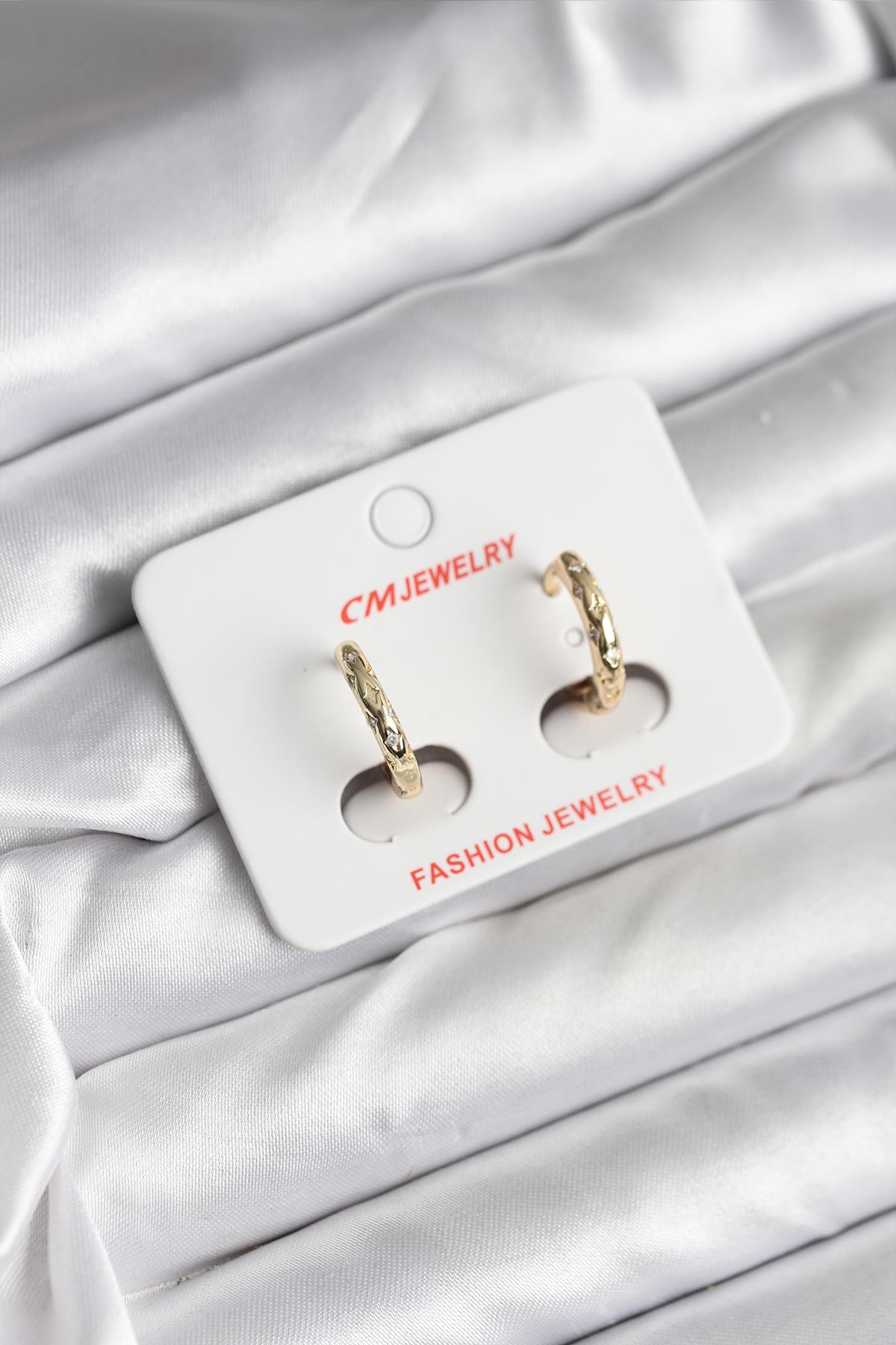 14K Gold Renk Kaplama Zirkon Taşlı Halka Model CM Kadın Küpe - Bayi Depom