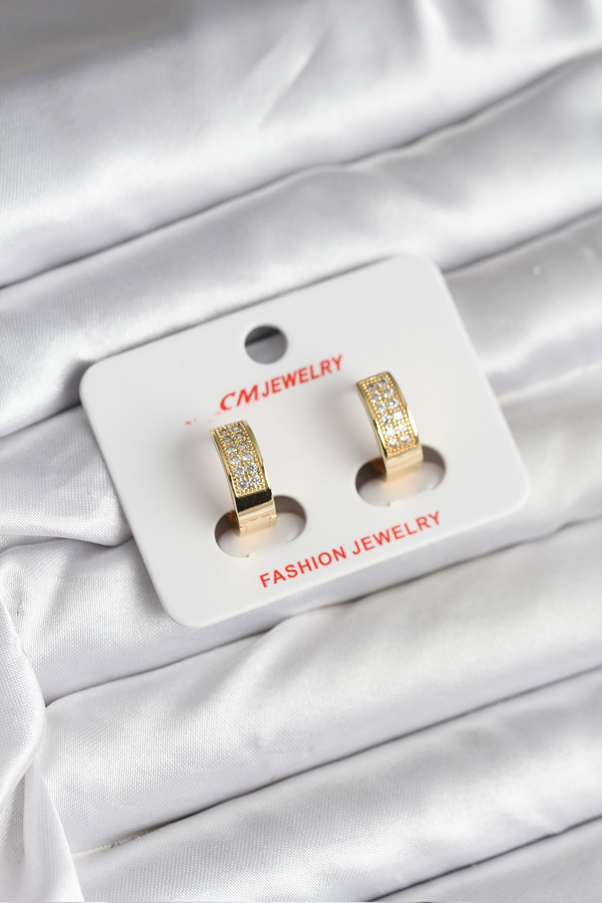 14K Gold Renk Kaplama Zirkon Taşlı Halka CM Kadın Küpe - Bayi Depom