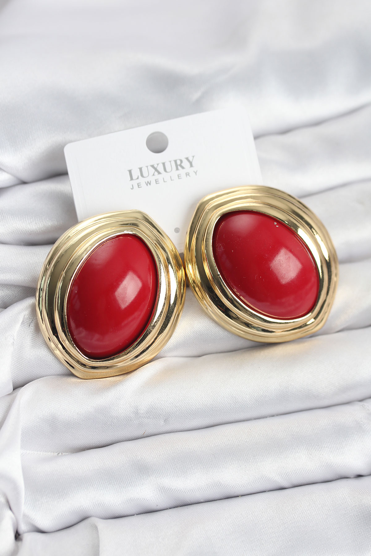 Pirinç Kırmızı Badem Model Vintage Gold Kadın Küpe - Bayi Depom Pirinç Kırmızı Badem Model Vintage Gold Kadın Küpe - Bayi Depom