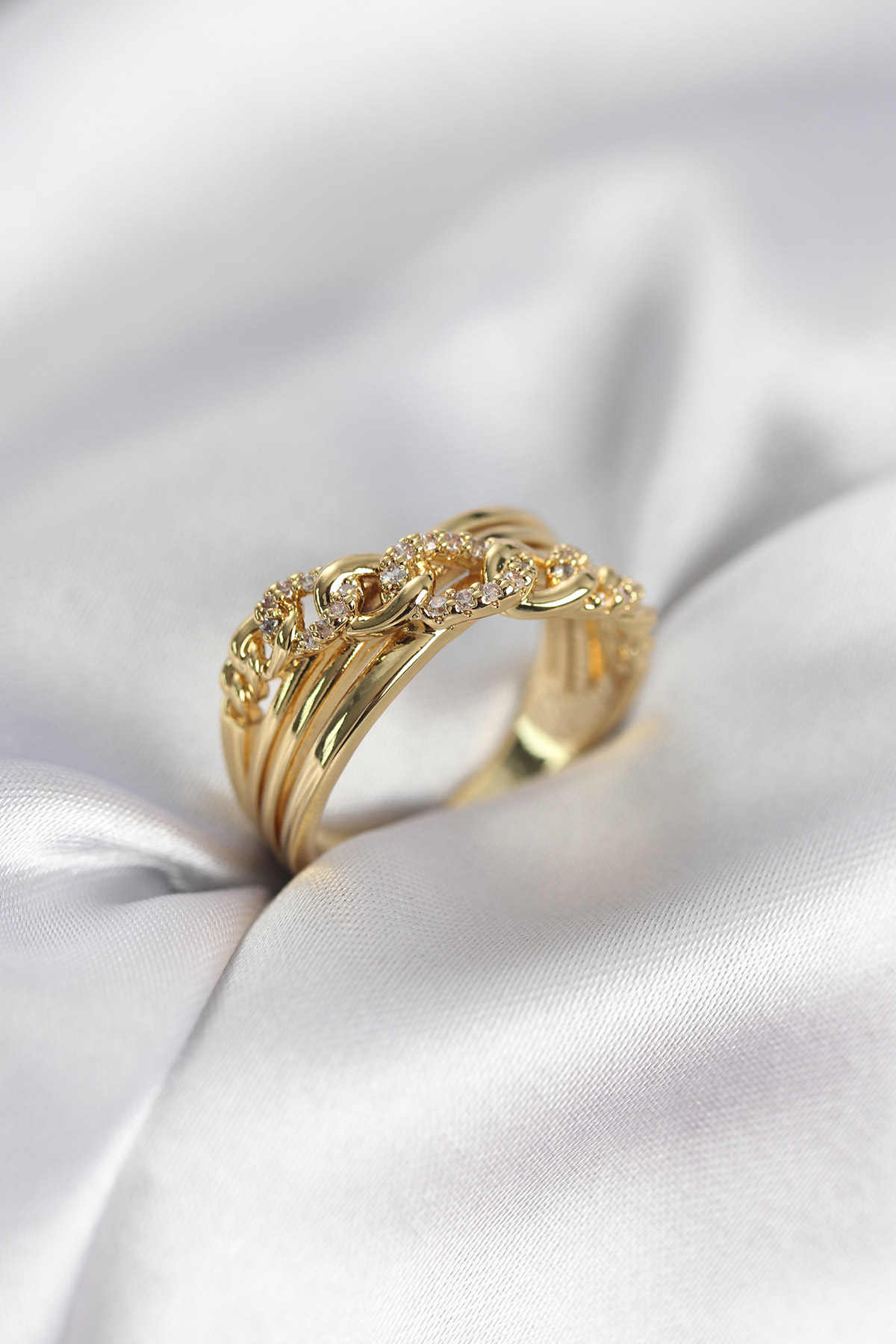 Gold Renk Zirkon Taşlı Zincir Model Kadın Yüzük - Bayi Depom Gold Renk Zirkon Taşlı Zincir Model Kadın Yüzük - Bayi Depom