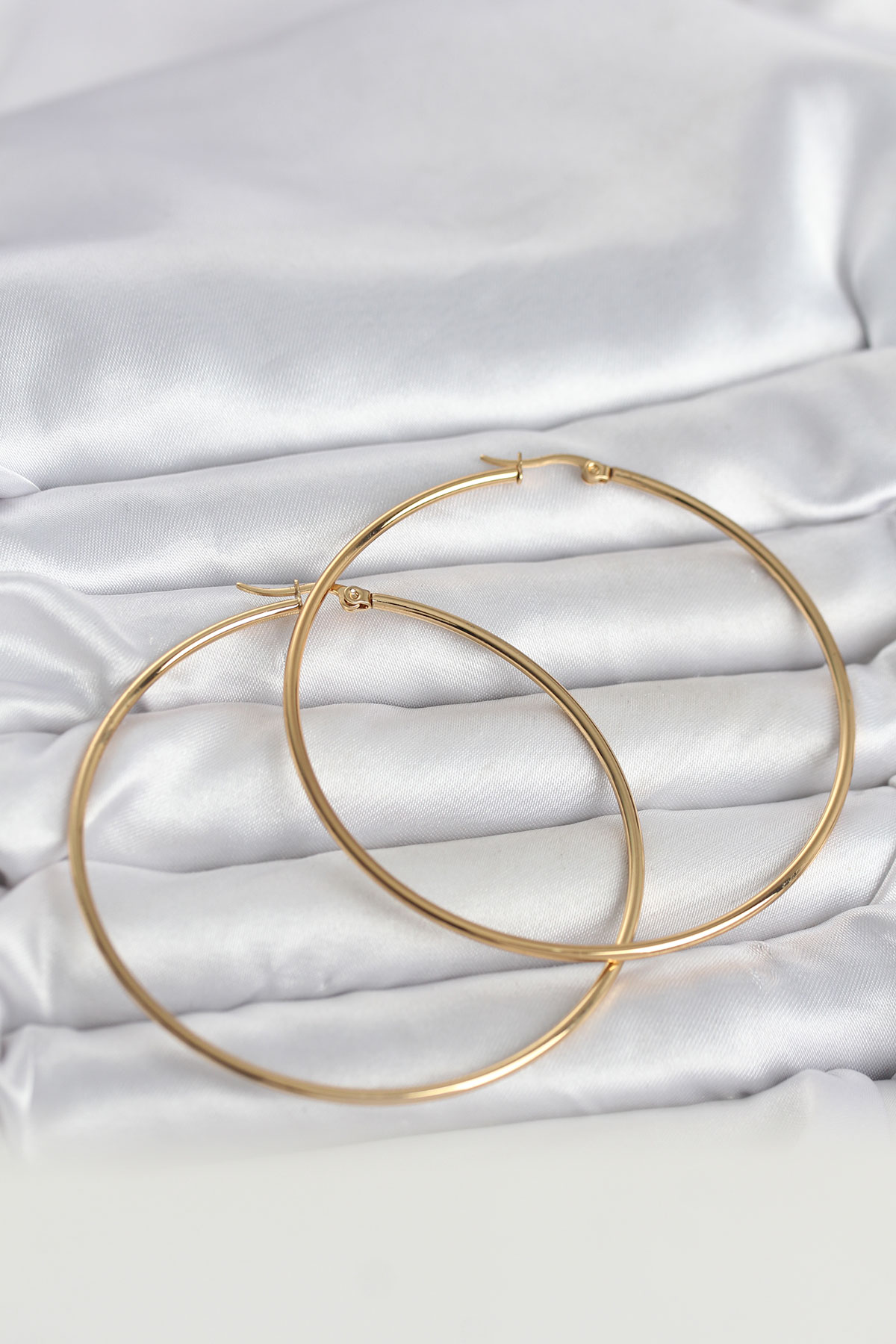 316L Çelik Gold Renk 70 mm Kadın Halka Küpe - Bayi Depom