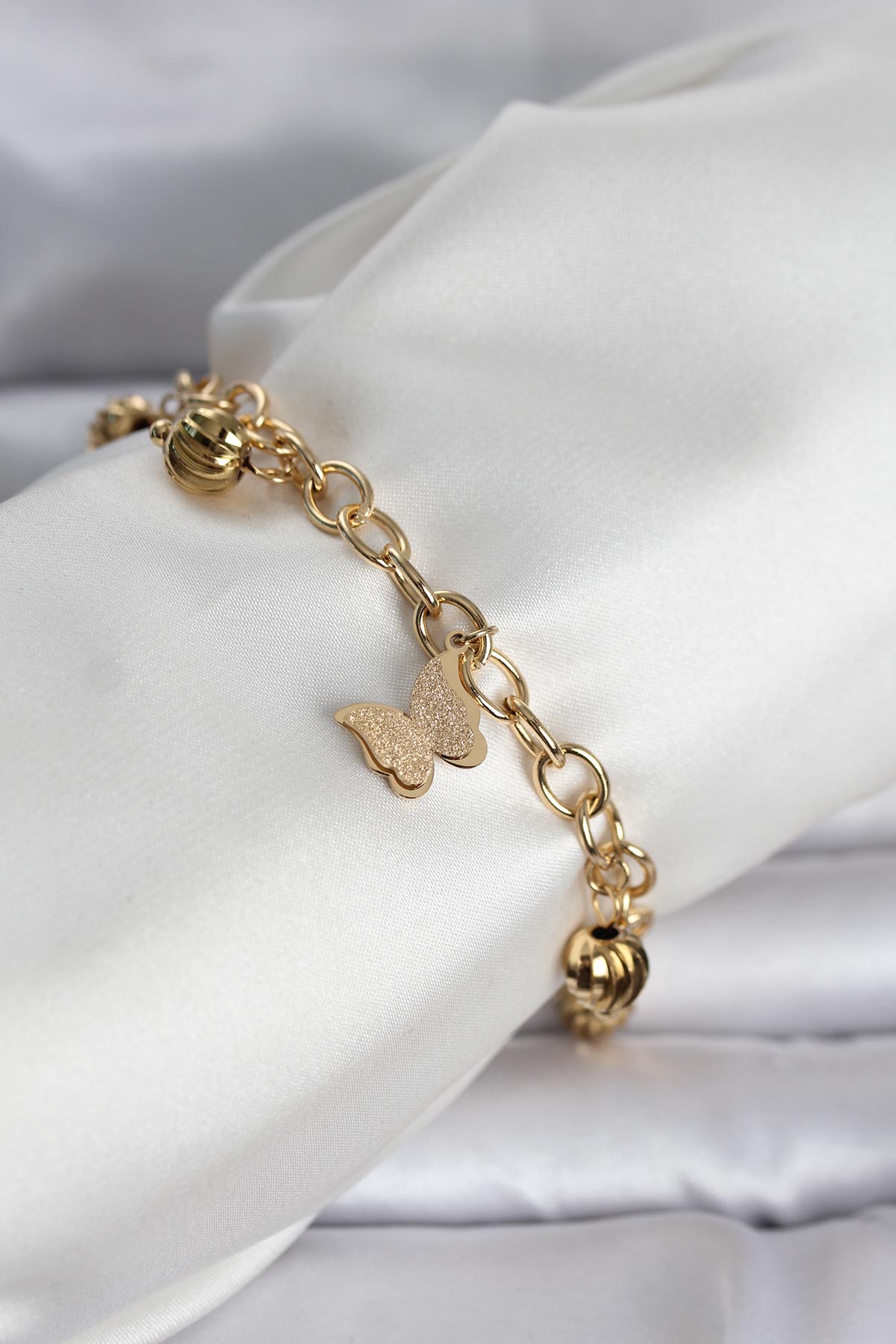 316L Çelik Gold Renk Kelebek ve Dorikalı Kadın Bileklik - Bayi Depom 316L Çelik Gold Renk Kelebek ve Dorikalı Kadın Bileklik - Bayi Depom