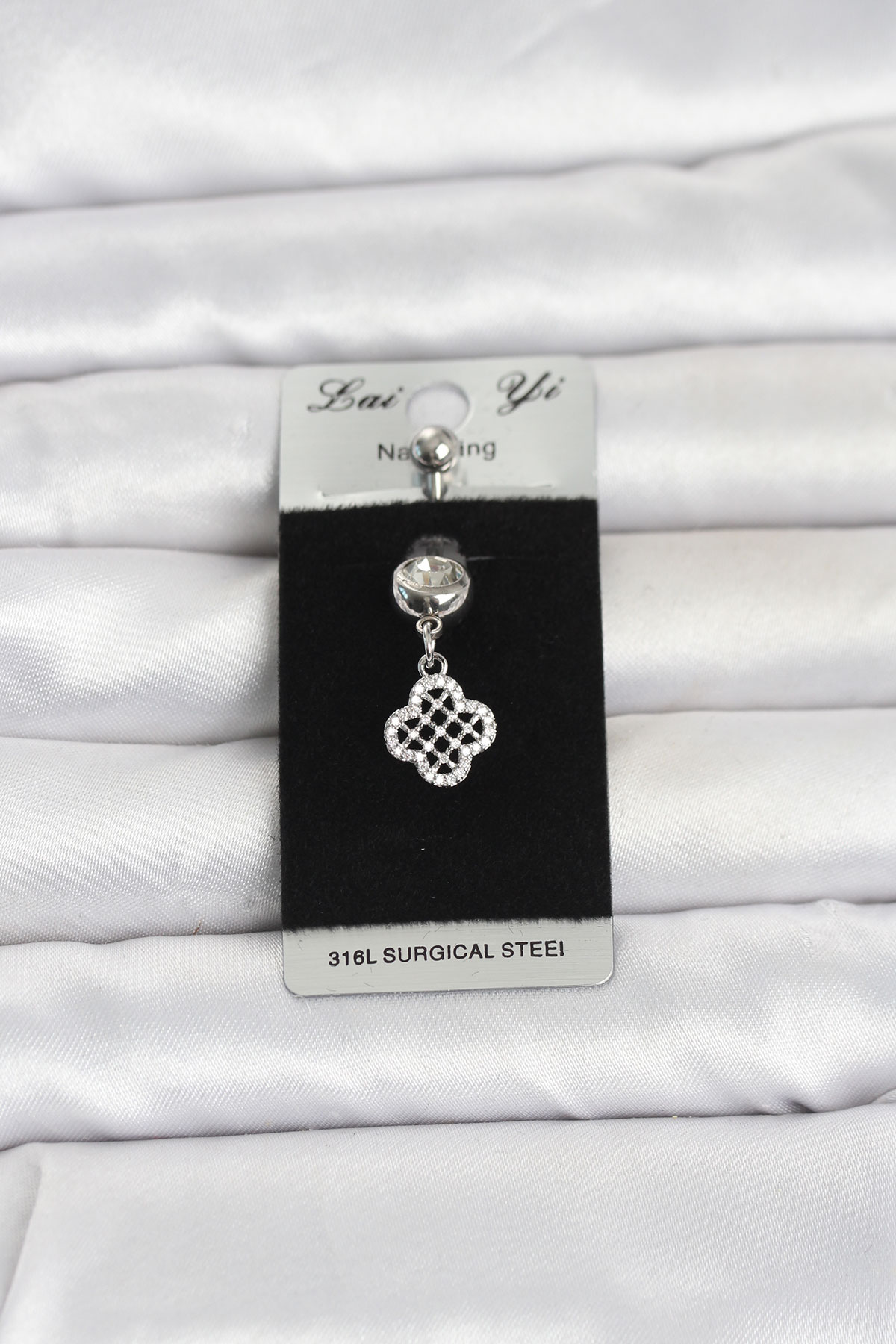 316L Cerrahi Çelik Zirkon Taşlı Sallantılı Yonca Model Göbek Piercing - Bayi Depom 316L Cerrahi Çelik Zirkon Taşlı Sallantılı Yonca Model Göbek Piercing - Bayi Depom