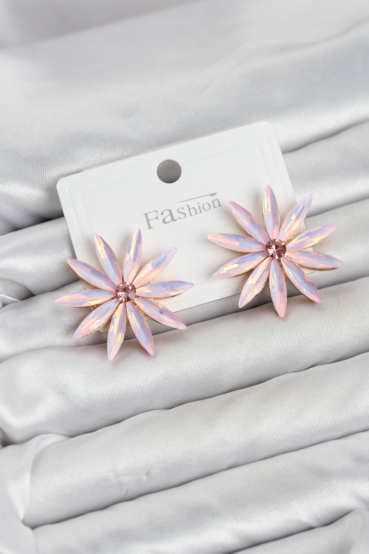 Pembe Kristal Taşlı Lotus Model Kadın Küpe - Bayi Depom Pembe Kristal Taşlı Lotus Model Kadın Küpe - Bayi Depom