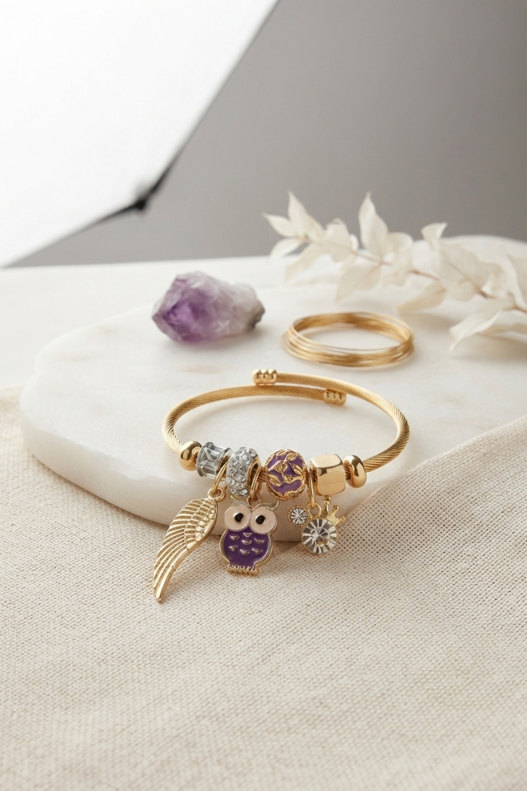 Mor Baykuş Model Gold Renk Charmlı Bileklik - Bayi Depom Mor Baykuş Model Gold Renk Charmlı Bileklik - Bayi Depom