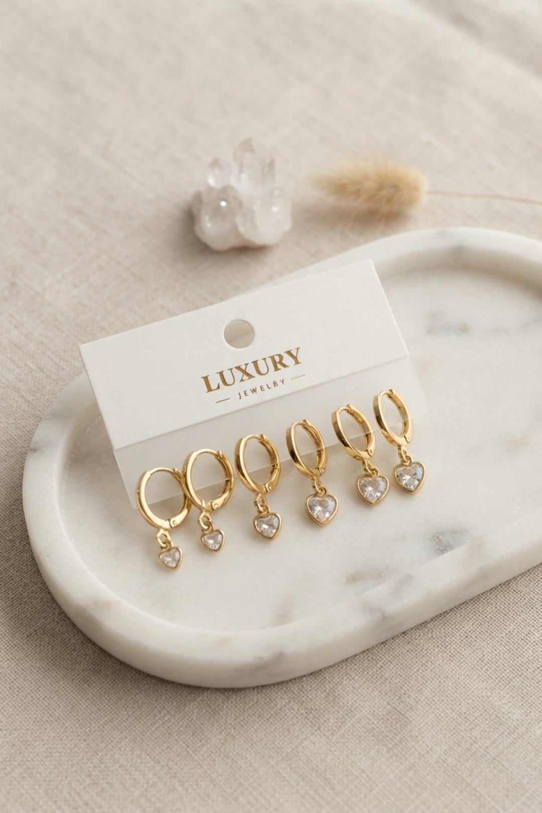 Kalp Zirkon Taşlı Gold Renk Pirinç Set Küpe - Bayi Depom Kalp Zirkon Taşlı Gold Renk Pirinç Set Küpe - Bayi Depom