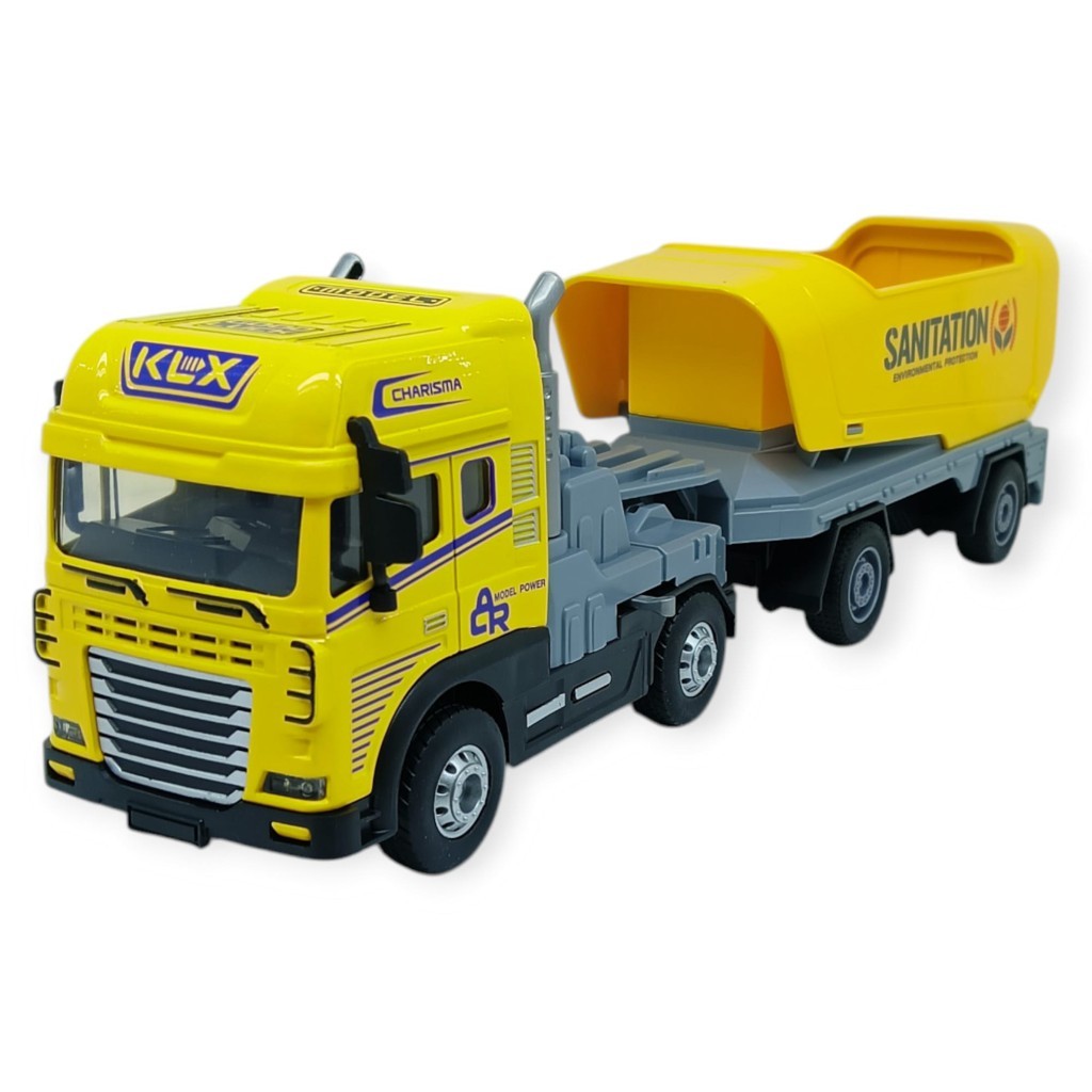 Metal Tır 1:24 - Sesli Işıklı Taşıyıcı Dorseli Tır 30 cm - Sarı (Bayi Depom)