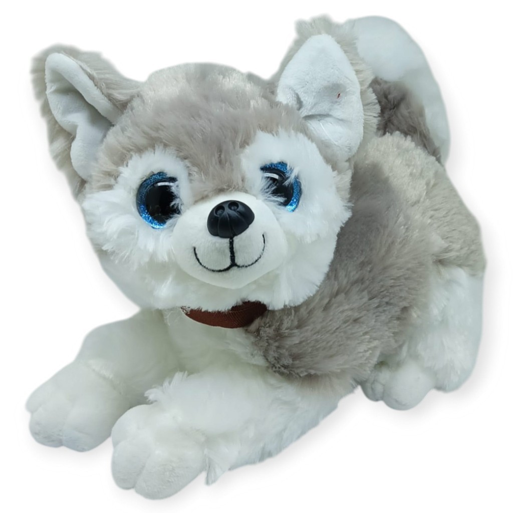 Sesli Peluş Yatan Köpek 25 cm - Gri (Bayi Depom)