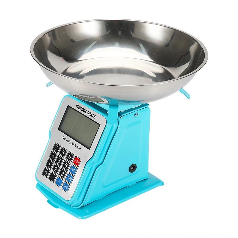 30kg 1g Dijital Kefeli Terazi Pilli ve Adaptörlü Elektronik Tartı, Paslanmaz Çelik Tepsili Tutar Hesaplama Mavi ( Bayi Depom )