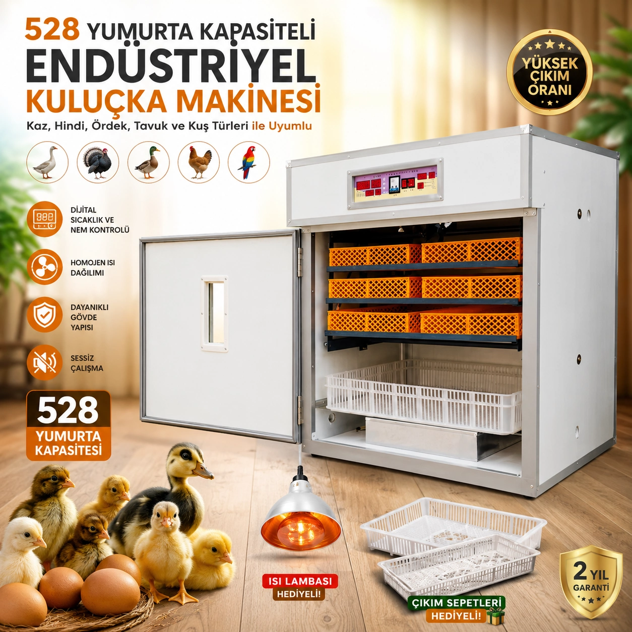 528 Yumurta Kapasiteli Endüstriyel Kuluçka Makinesi - 3 Çeşit Viyollu, Çıkım Sepetli + Isı Lambası Hediyeli ( Bayi Depom ) 528 Yumurta Kapasiteli Endüstriyel Kuluçka Makinesi - 3 Çeşit Viyollu, Çıkım Sepetli + Isı Lambası Hediyeli ( Bayi Depom )