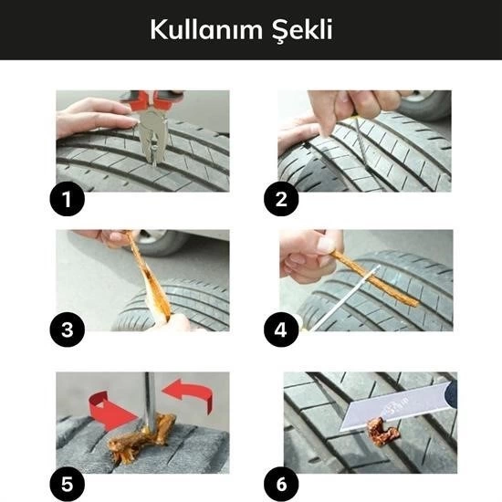 6 Parça Araba Motosiklet Otomobil Bisiklet Lastik Tamir Kiti Araç Bakım Seti ( Bayi Depom )