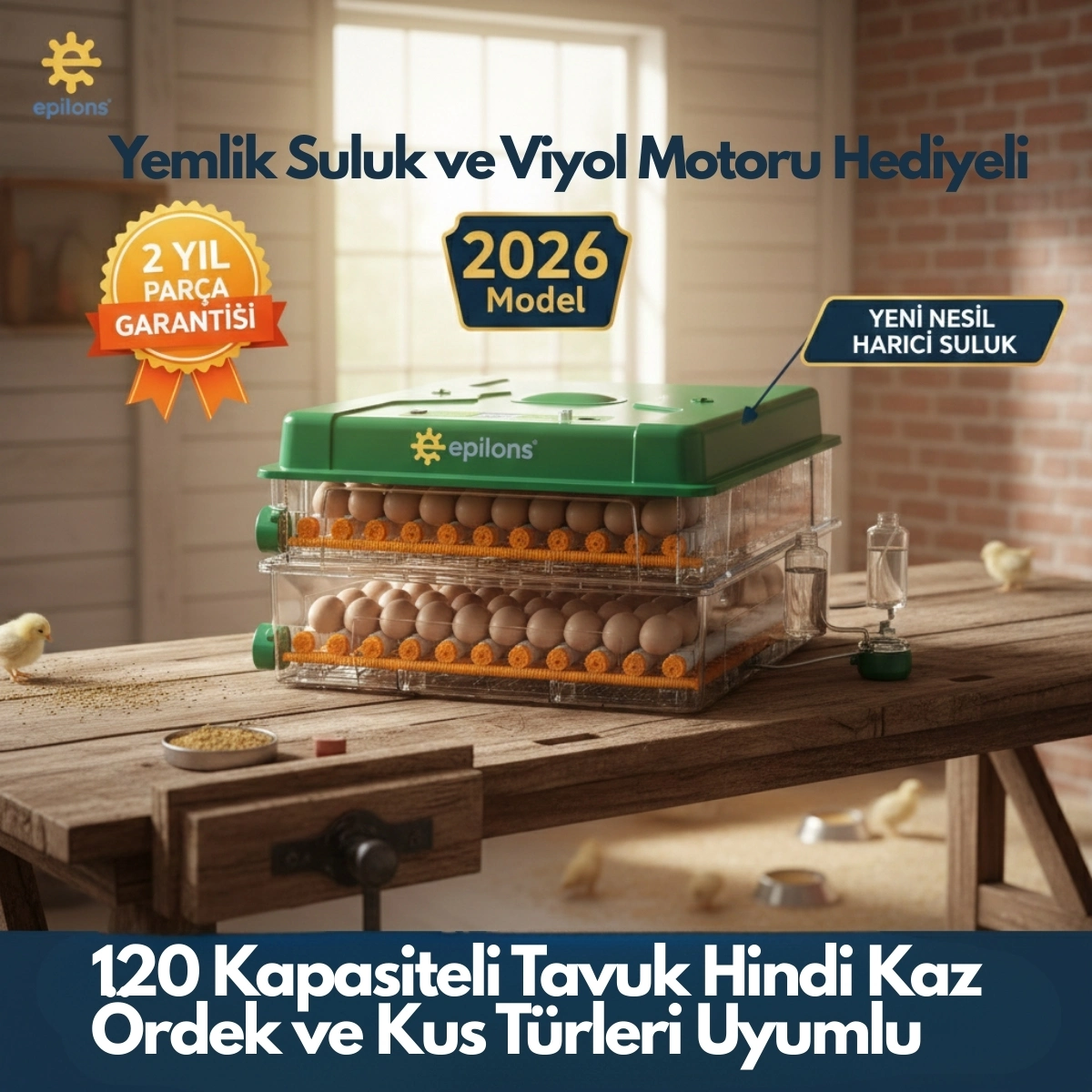 EP120 Yumurta Kapasiteli Tam Otomatik Kuluçka Makinesi - Yeni Nesil Harici Suluklu, Dijital Nem ve Sıcaklık Göstergeli ( Bayi Depom ) EP120 Yumurta Kapasiteli Tam Otomatik Kuluçka Makinesi - Yeni Nesil Harici Suluklu, Dijital Nem ve Sıcaklık Göstergeli ( Bayi Depom )