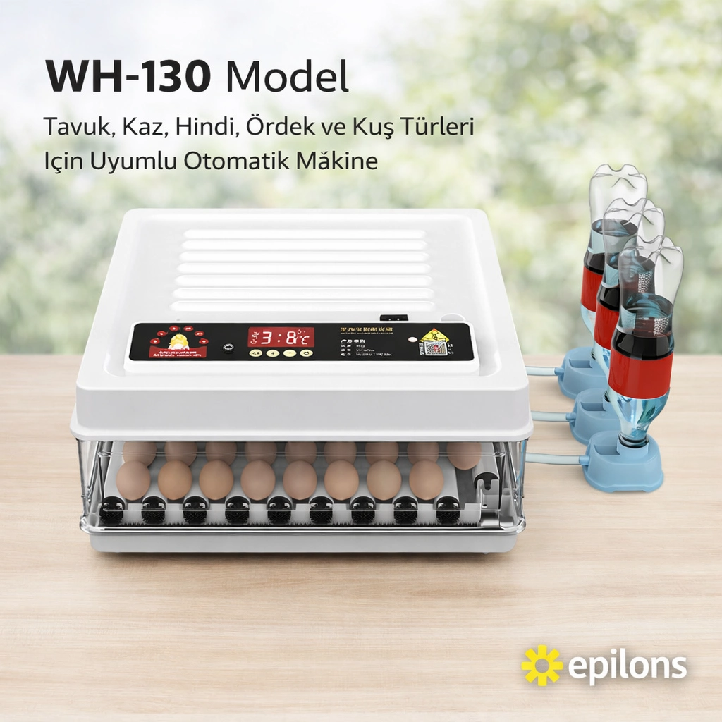 Wh-130 Kuluçka Makinesi -Tavuk Kaz Hindi Ördek ve Kuş Türleri Uyumlu Yedek Motor Hediyeli ( Bayi Depom )