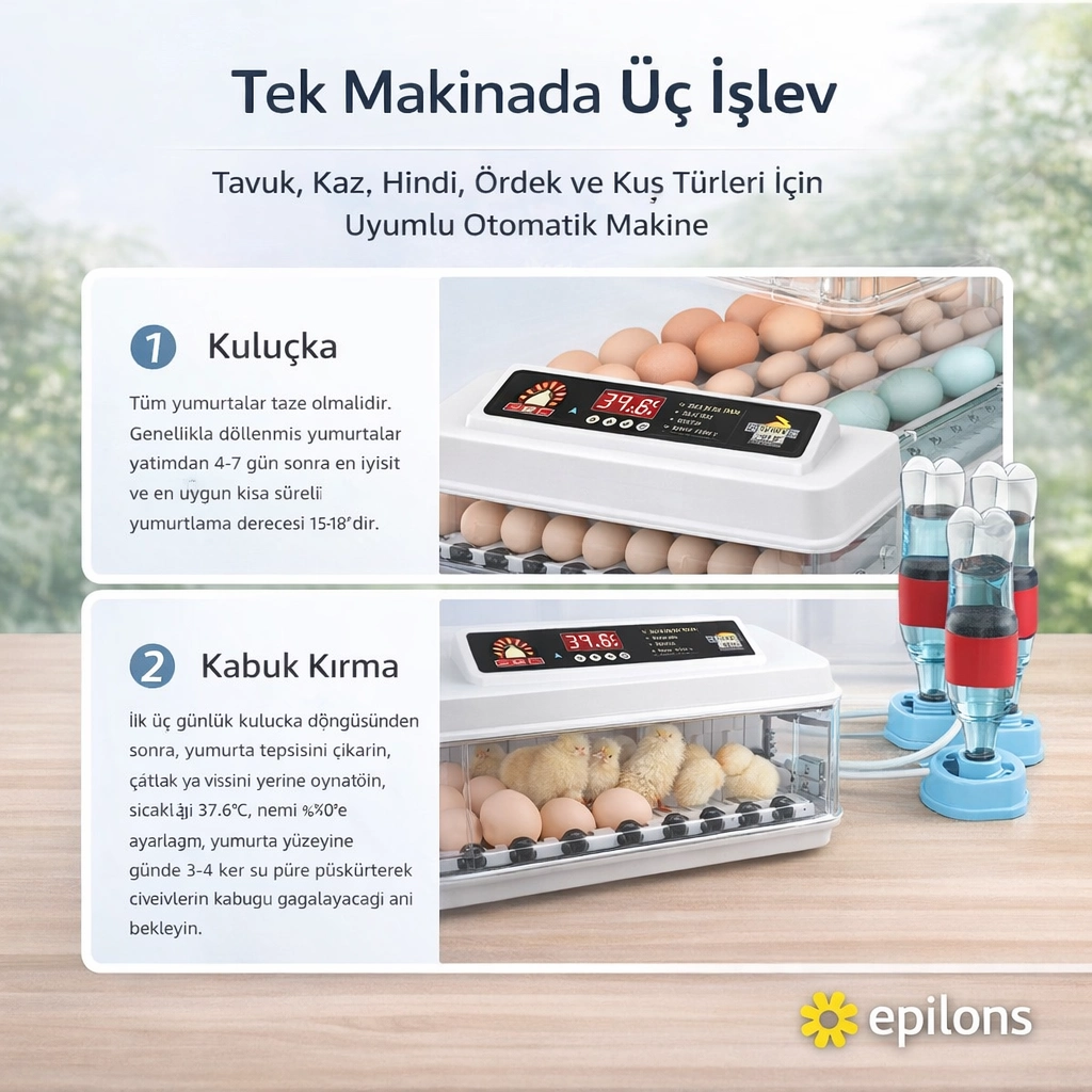 Wh-130 Kuluçka Makinesi -Tavuk Kaz Hindi Ördek ve Kuş Türleri Uyumlu Yedek Motor Hediyeli ( Bayi Depom )