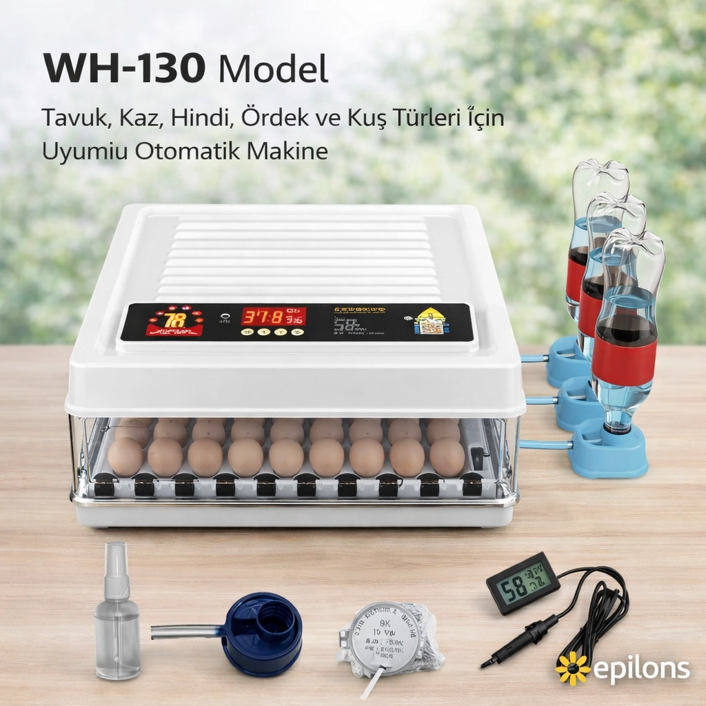 Wh-130 Kuluçka Makinesi -Tavuk Kaz Hindi Ördek ve Kuş Türleri Uyumlu Yedek Motor Hediyeli ( Bayi Depom ) Wh-130 Kuluçka Makinesi -Tavuk Kaz Hindi Ördek ve Kuş Türleri Uyumlu Yedek Motor Hediyeli ( Bayi Depom )