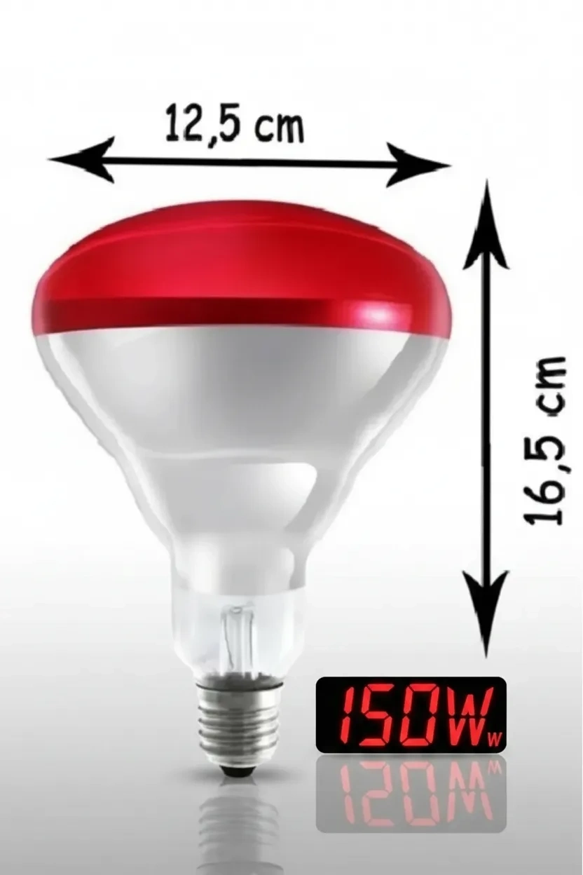 (6 Adet) 150W Kızılötesi Isıtıcılı Hayvan Isıtma ve Kuluçka Lambası (Kırmızı Işık) E27 (Kalın Duy) ( Bayi Depom )