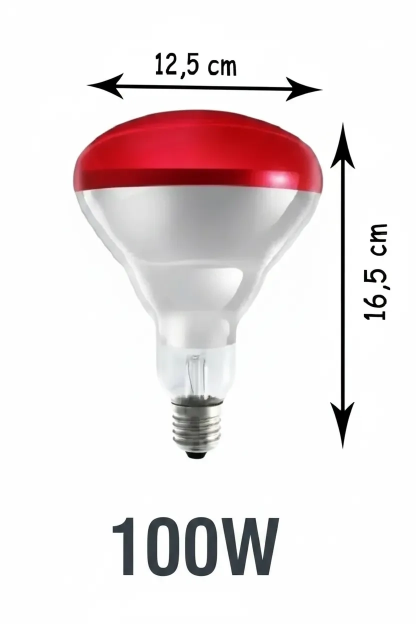 100W Kızılötesi (infrared) Isıtıcılı Hayvan Isıtma ve Kuluçka Lambası (Kırmızı Işık) E27 (Kalın Duy) ( Bayi Depom )