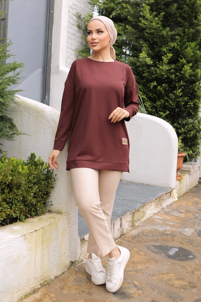 Yeni Stil Kahve Arma Detaylı Tunik 10020 ( Bayi Depom )