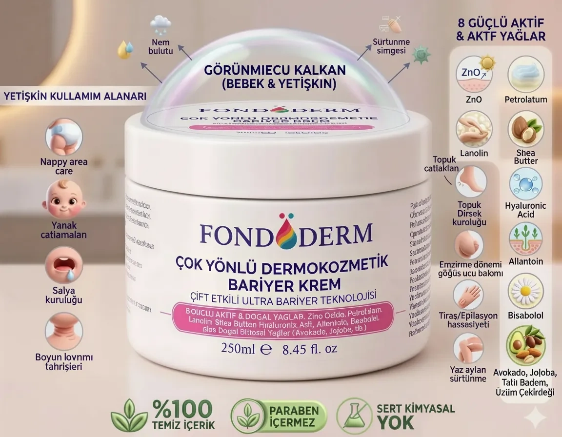 Fondöderm Dermokozmetik Bariyer Krem | Bebek Pişik Kremi ve Yoğun Onarıcı Nemlendirici Doğal Yağlar İçeren Çok Amaçlı Cilt Bakım Kremi ( Bayi Depom ) Fondöderm Dermokozmetik Bariyer Krem | Bebek Pişik Kremi ve Yoğun Onarıcı Nemlendirici Doğal Yağlar İçeren Çok Amaçlı Cilt Bakım Kremi ( Bayi Depom )