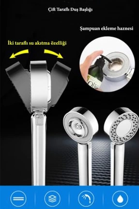 Çift Taraflı Yüksek Basınçlı Su Akıtan Şampuan Hazneli Tasarruflu Duş Başlığı ( Bayi Depom ) Çift Taraflı Yüksek Basınçlı Su Akıtan Şampuan Hazneli Tasarruflu Duş Başlığı ( Bayi Depom )